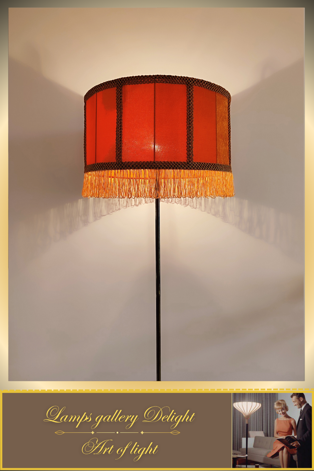 Floor lamp, art deco lamp, orange lamp, fabric shade, Handmade home lamp. 5807