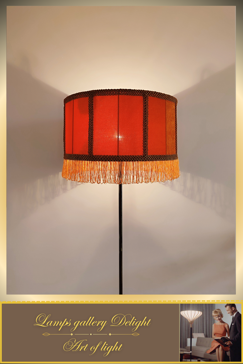 Floor lamp, art deco lamp, orange lamp, fabric shade, Handmade home lamp. 5807