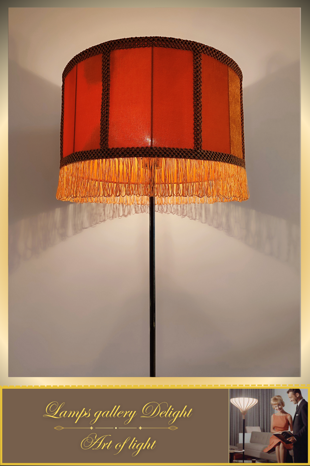 Floor lamp, art deco lamp, orange lamp, fabric shade, Handmade home lamp. 5807