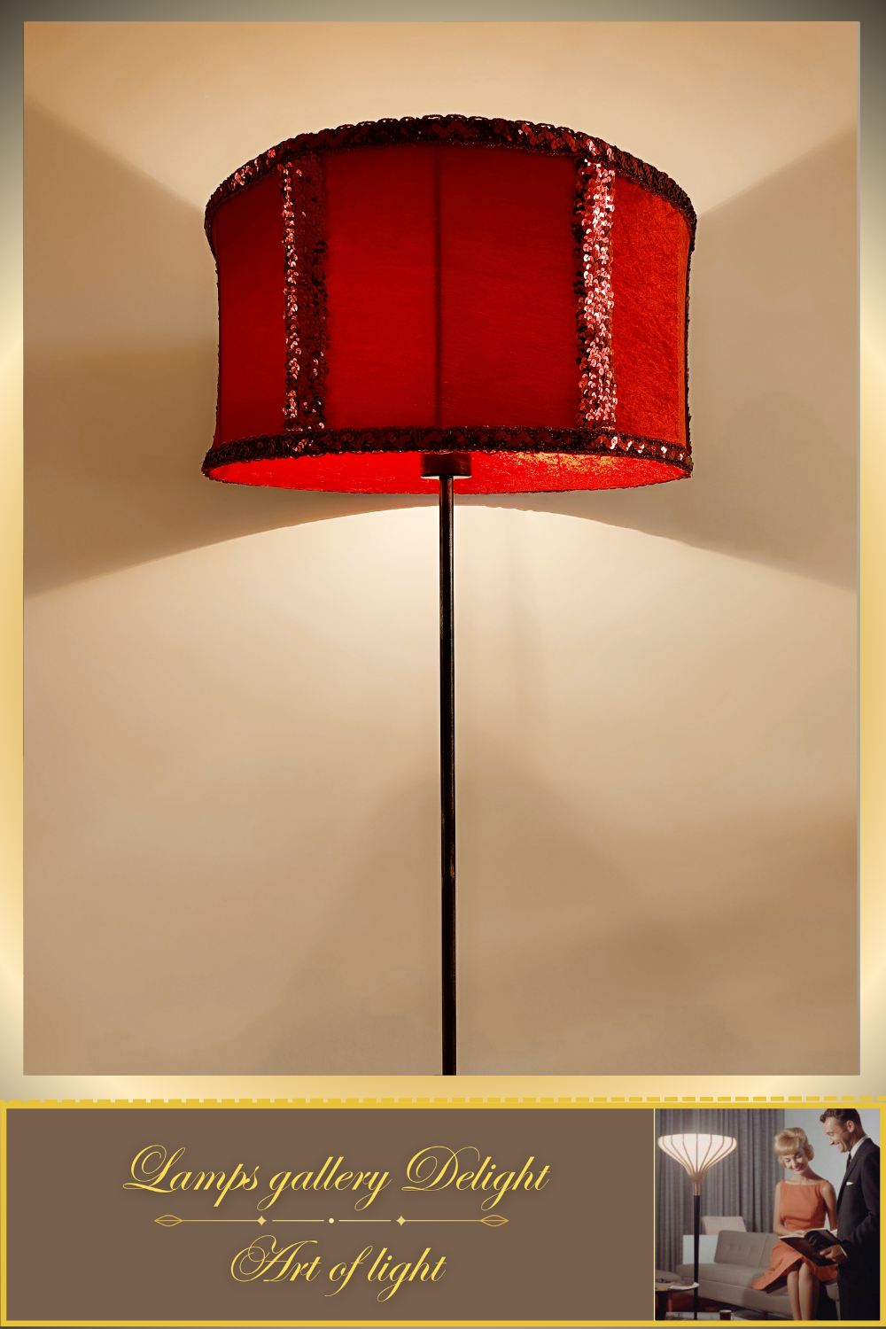 Floor lamp, art deco lamp, red lamp, fabric shade, handmade home lamp. 5802
