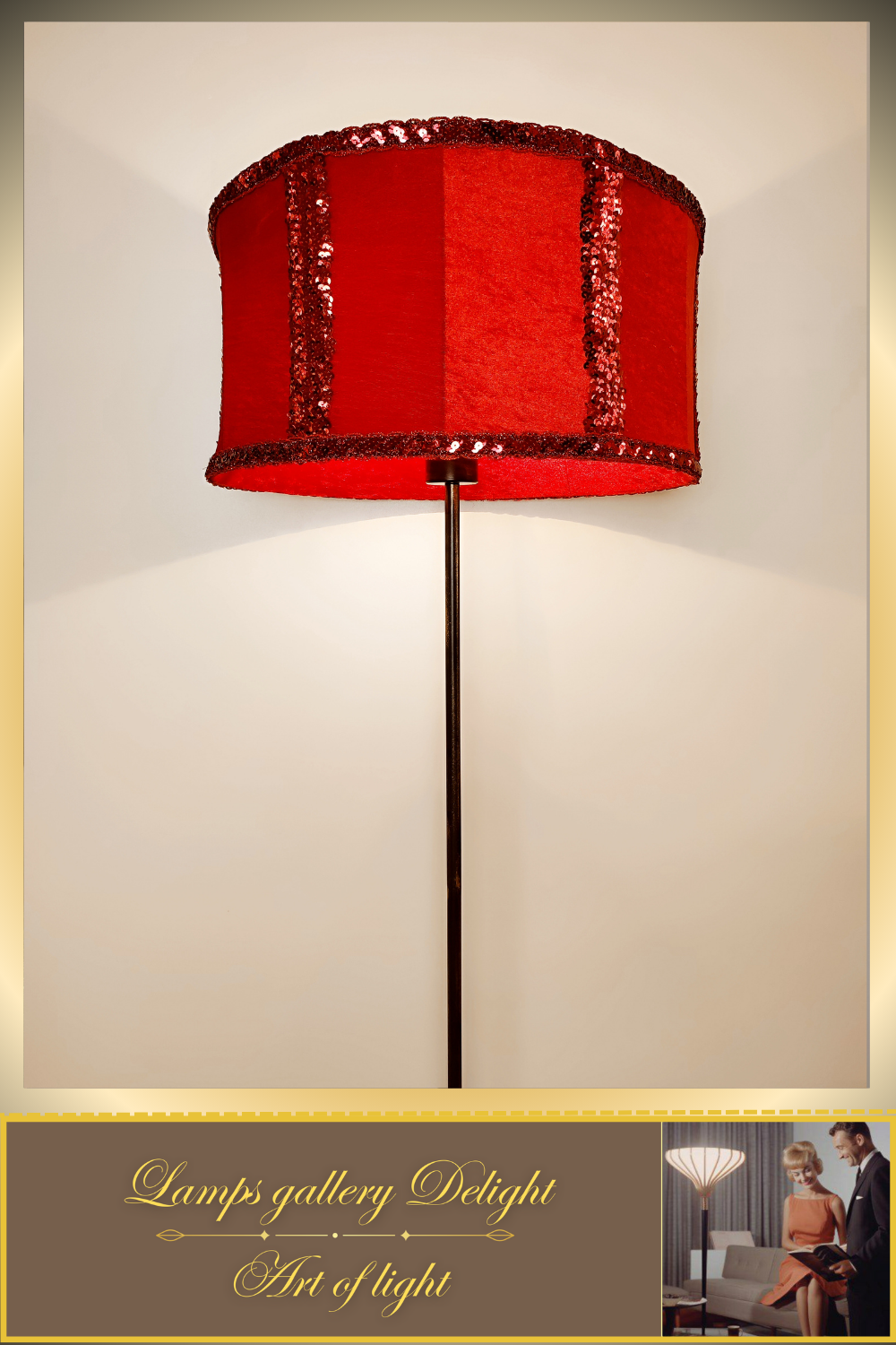 Floor lamp, art deco lamp, red lamp, fabric shade, handmade home lamp. 5802