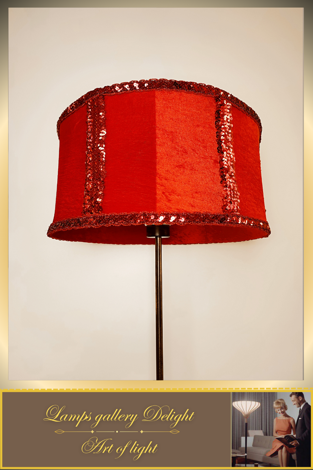 Floor lamp, art deco lamp, red lamp, fabric shade, handmade home lamp. 5802