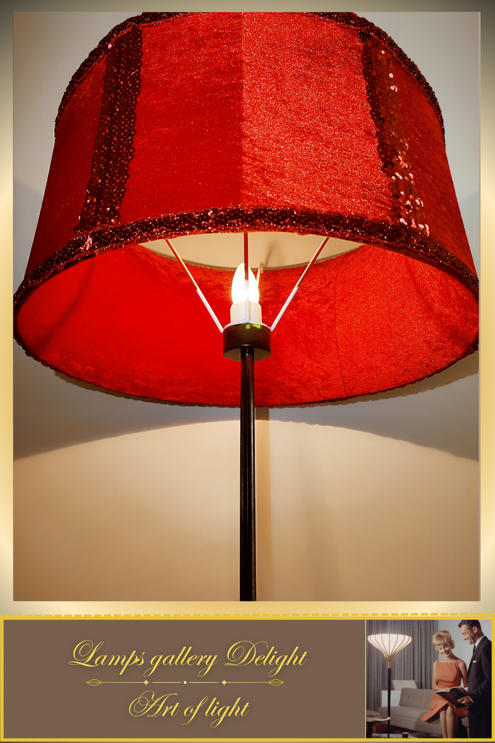 Floor lamp, art deco lamp, red lamp, fabric shade, handmade home lamp. 5802