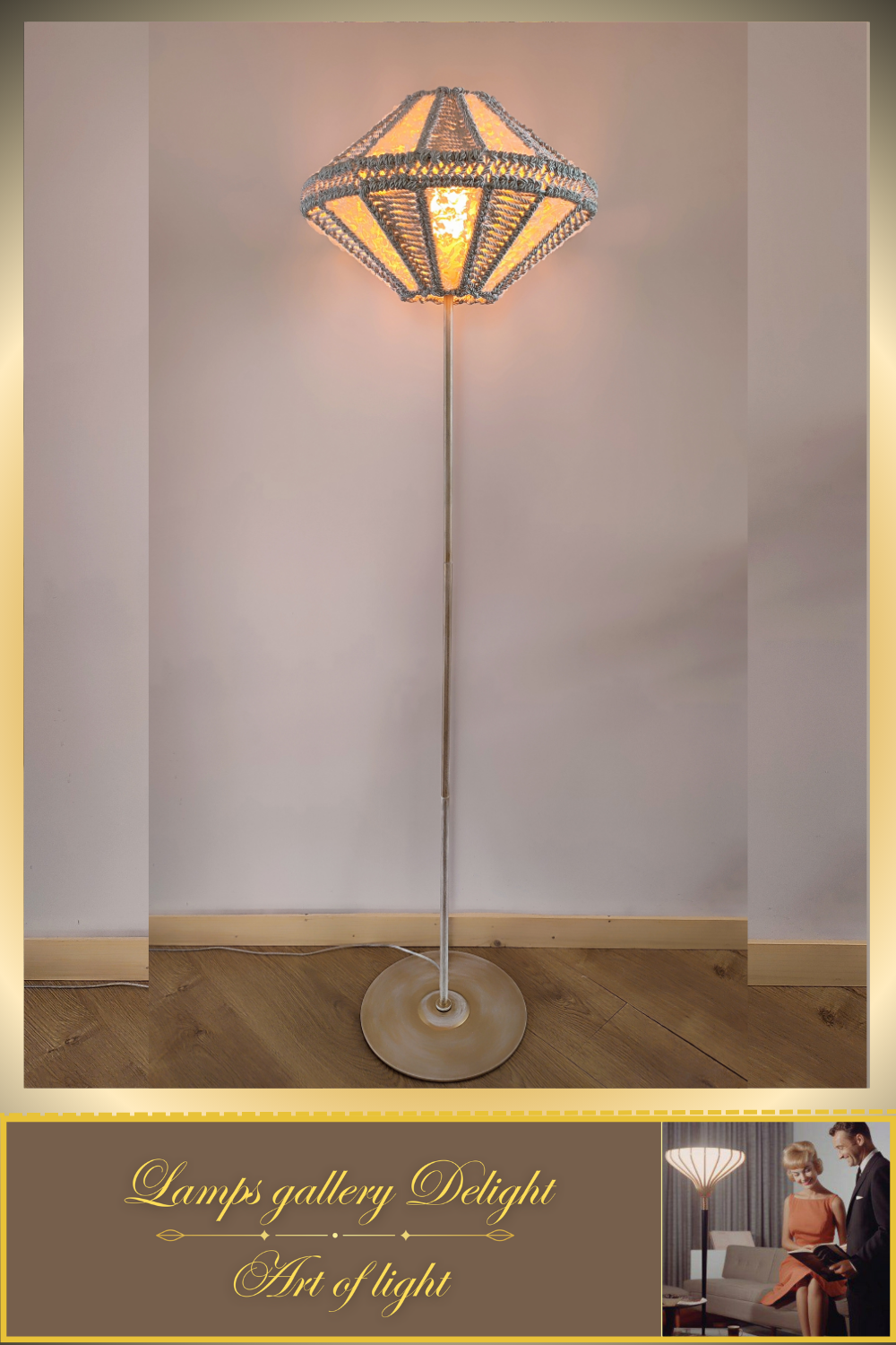 Handmade Macrame Floor Lamp, Pearl Cord Lampshade. № 5101