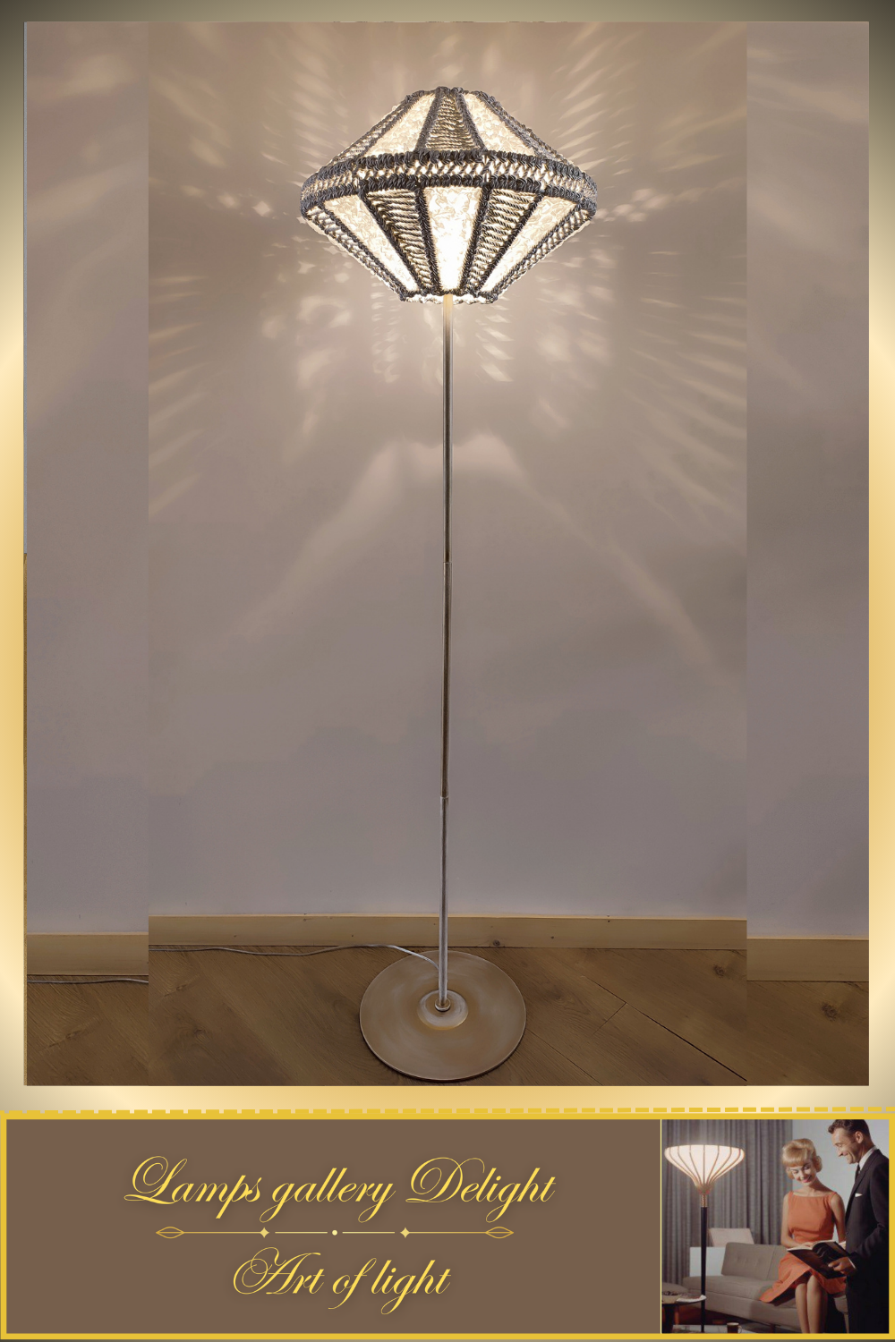 Floor lamp, macrame floor lamp, macrame lamp, wicker lampshade, handmade home lamp. 5101