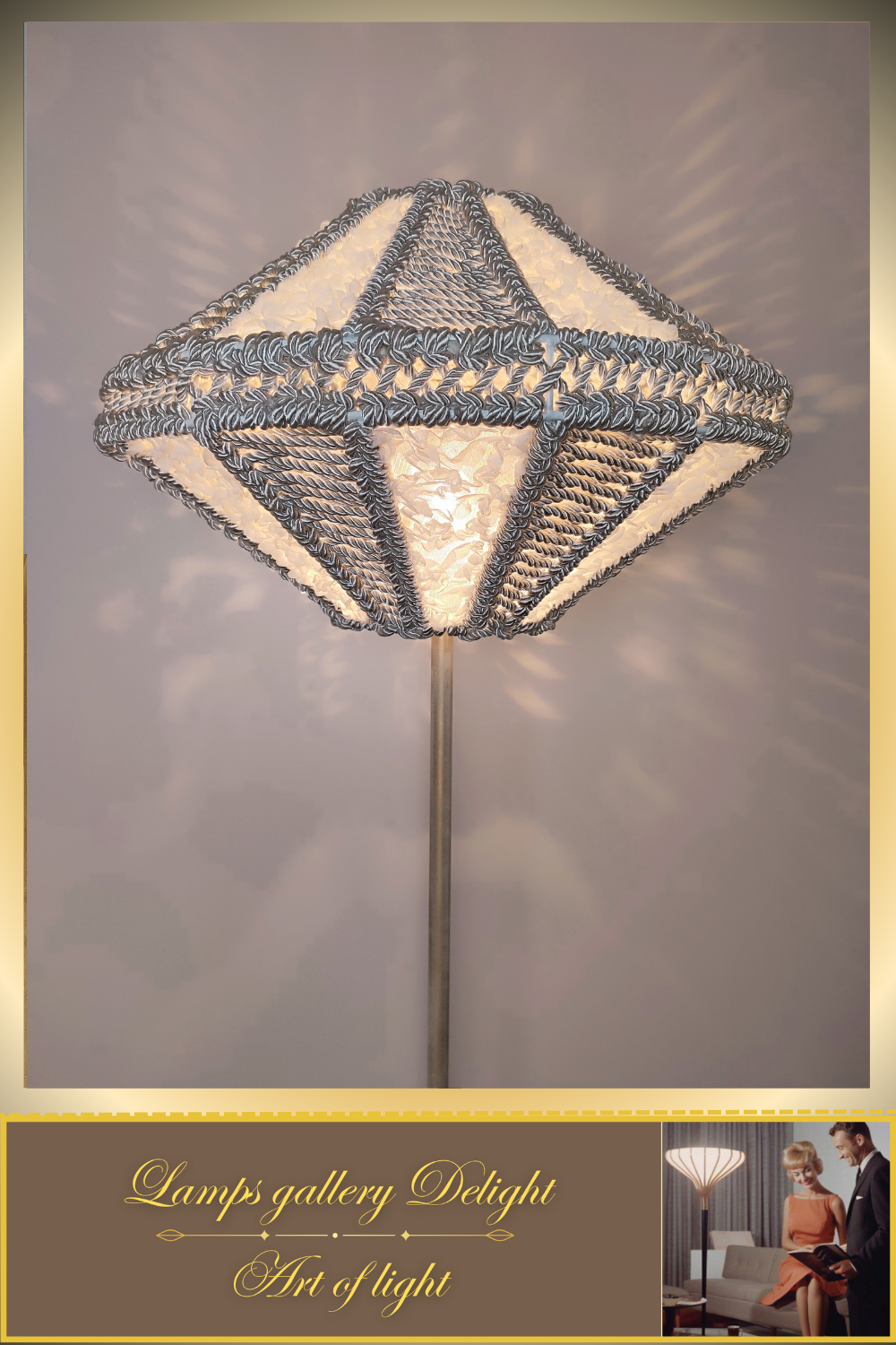 Floor lamp, macrame floor lamp, macrame lamp, wicker lampshade, handmade home lamp. 5101