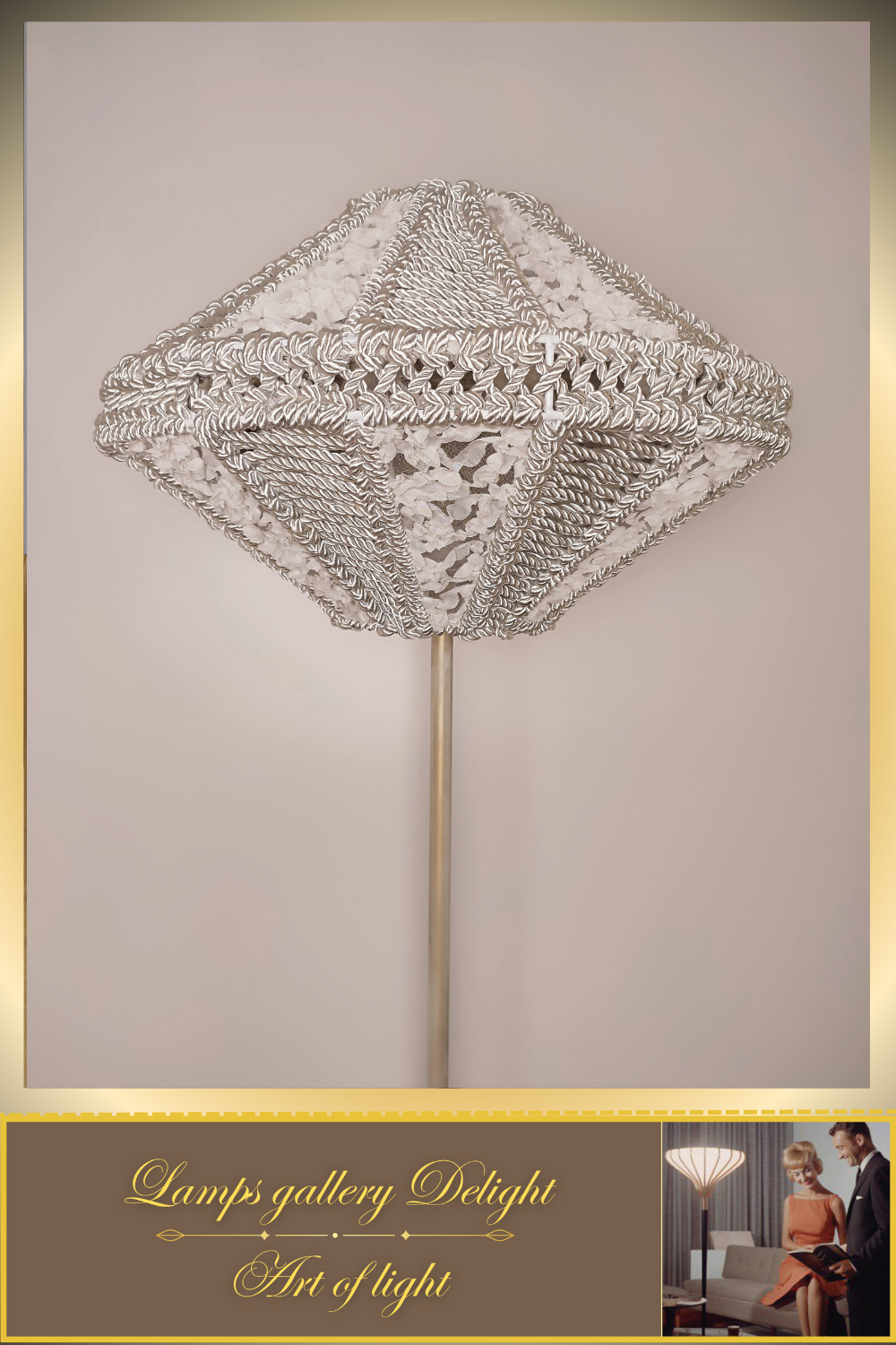 Floor lamp, macrame floor lamp, macrame lamp, wicker lampshade, handmade home lamp. 5101