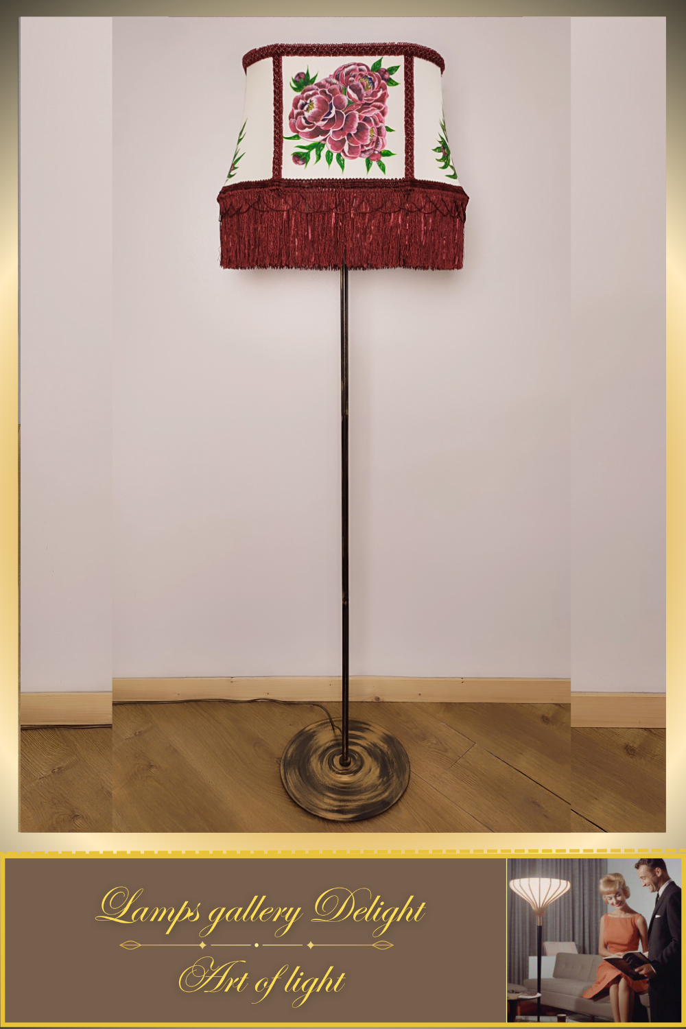 Floor lamp, floral lamp, Victorian style, unique floor lamp, lampshade with artistic painting, handmade! 530401