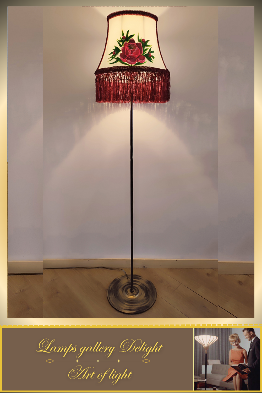 Floor lamp, floral lamp, Victorian style, unique floor lamp, lampshade with artistic painting, handmade! 530401