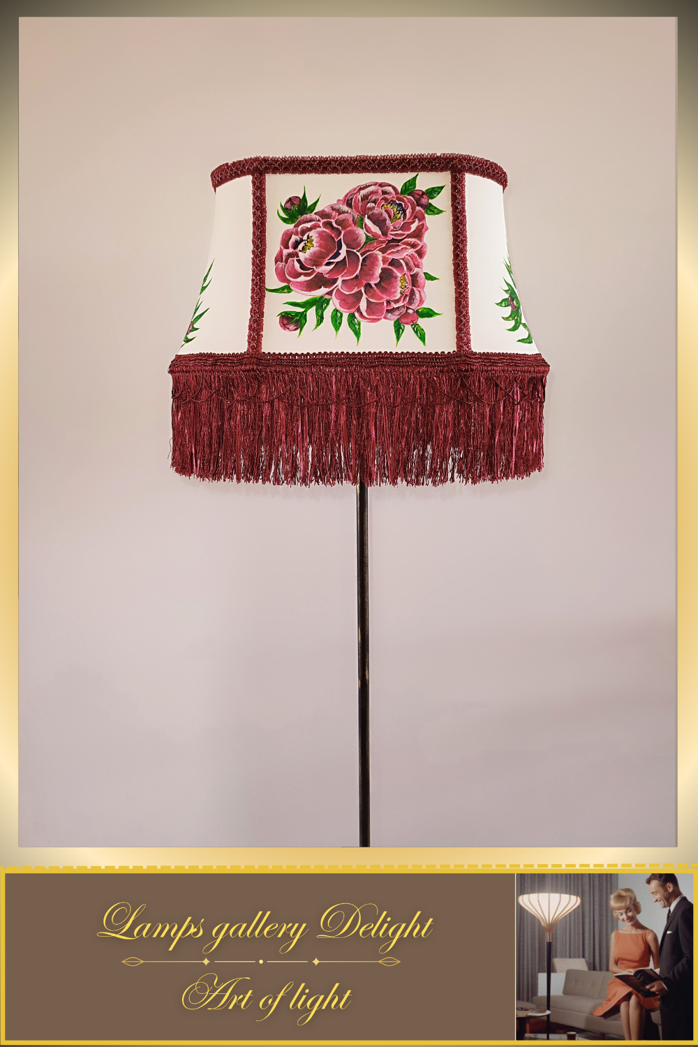 Floor lamp, floral lamp, Victorian style, unique floor lamp, lampshade with artistic painting, handmade! 530401