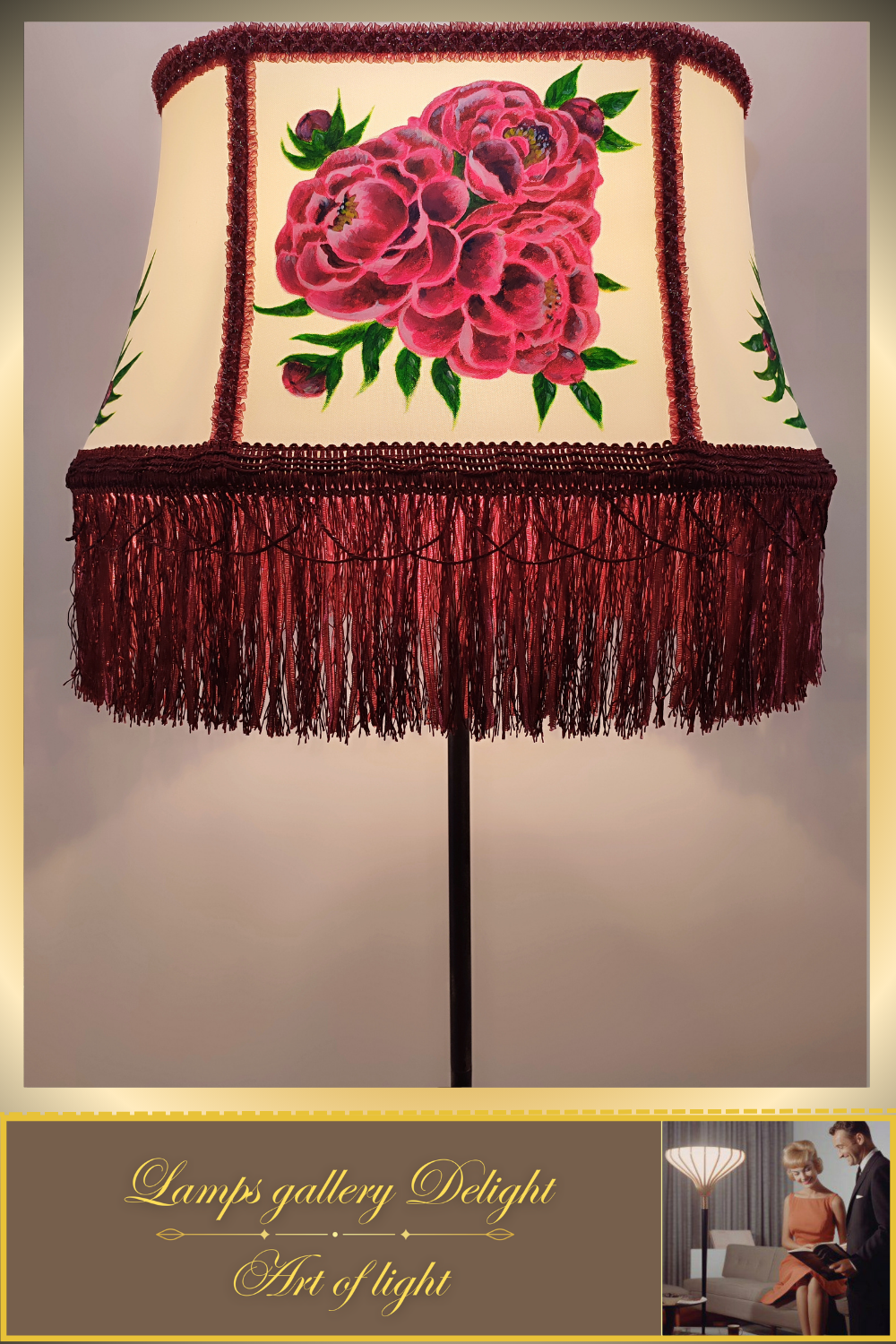 Floor lamp, floral lamp, Victorian style, unique floor lamp, lampshade with artistic painting, handmade! 530401