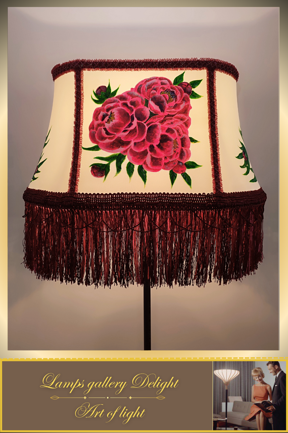 Floor lamp, floral lamp, Victorian style, unique floor lamp, lampshade with artistic painting, handmade! 530401