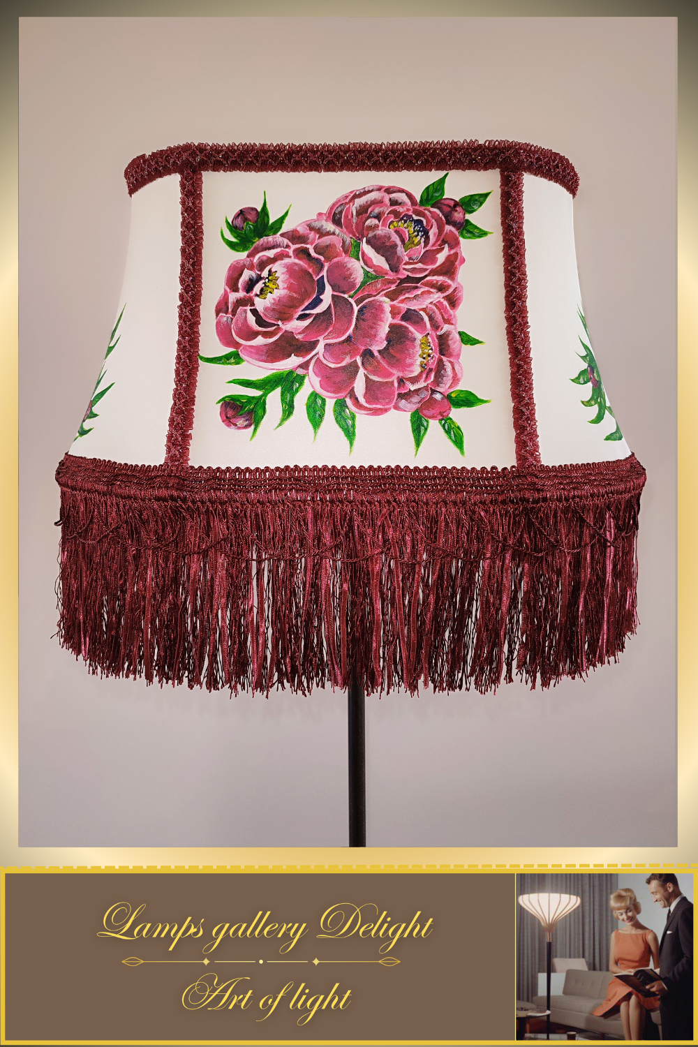 Floor lamp, floral lamp, Victorian style, unique floor lamp, lampshade with artistic painting, handmade! 530401