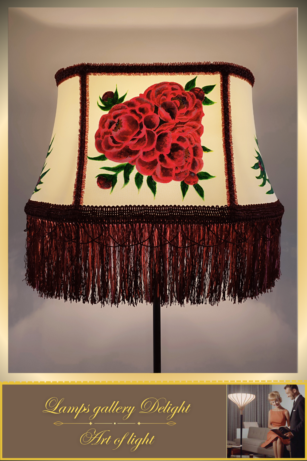 Floor lamp, floral lamp, Victorian style, unique floor lamp, lampshade with artistic painting, handmade! 530401