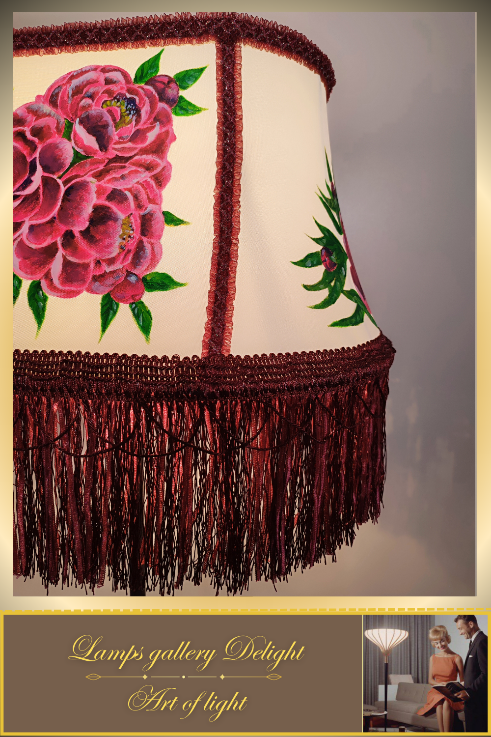Floor lamp, floral lamp, Victorian style, unique floor lamp, lampshade with artistic painting, handmade! 530401