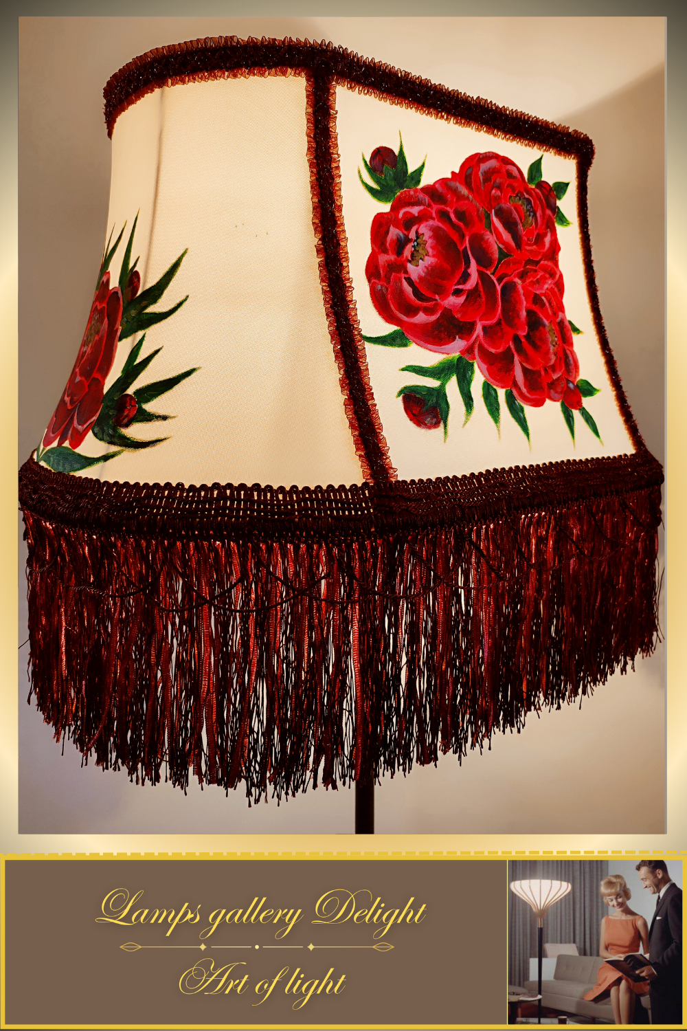 Floor lamp, floral lamp, Victorian style, unique floor lamp, lampshade with artistic painting, handmade! 530401