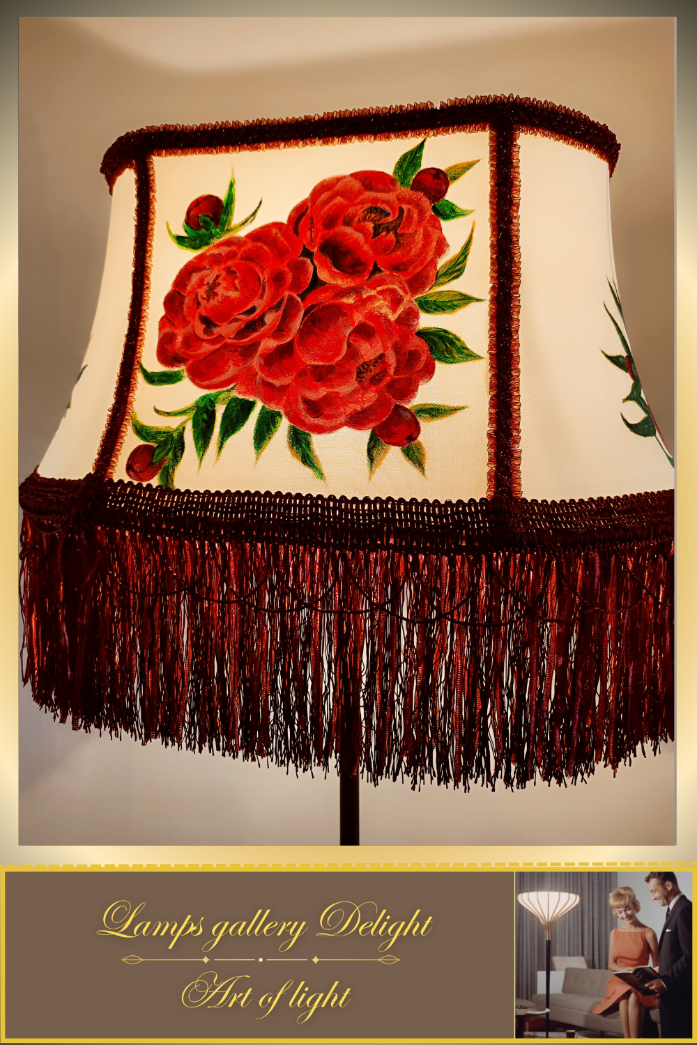 Floor lamp, floral lamp, Victorian style, unique floor lamp, lampshade with artistic painting, handmade! 530401