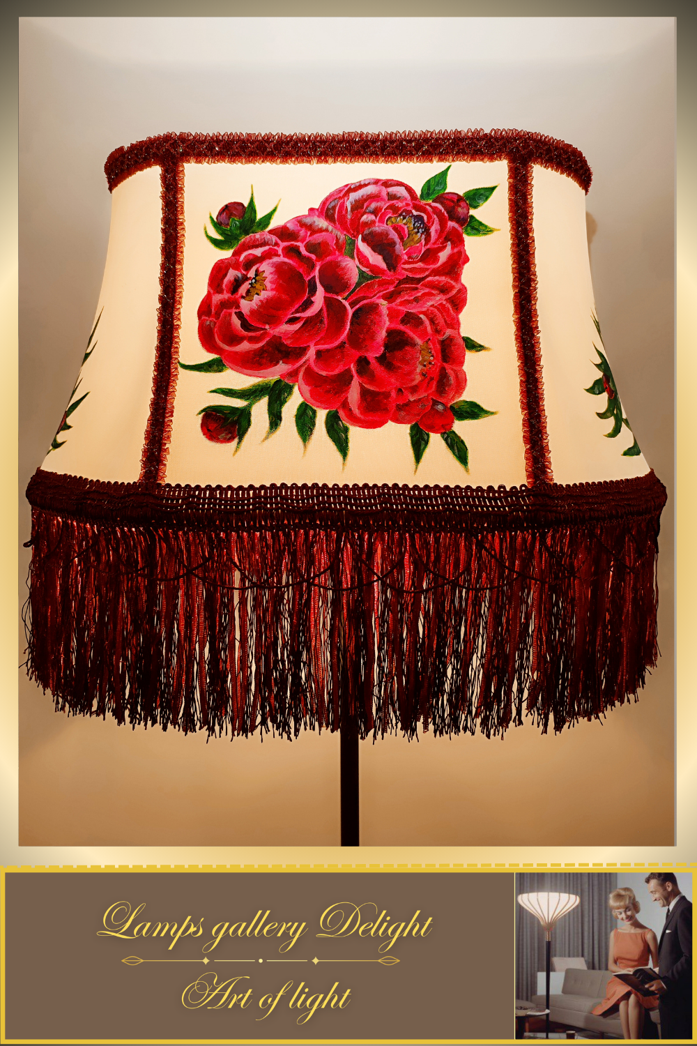 Floor lamp, floral lamp, Victorian style, unique floor lamp, lampshade with artistic painting, handmade! 530401