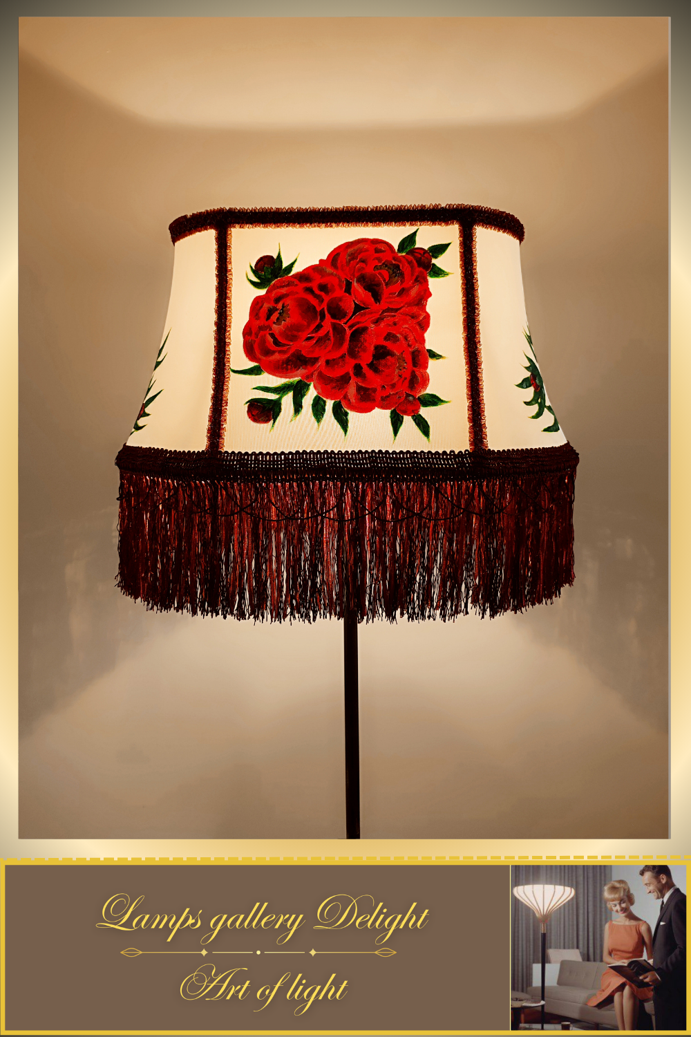 Floor lamp, floral lamp, Victorian style, unique floor lamp, lampshade with artistic painting, handmade! 530401