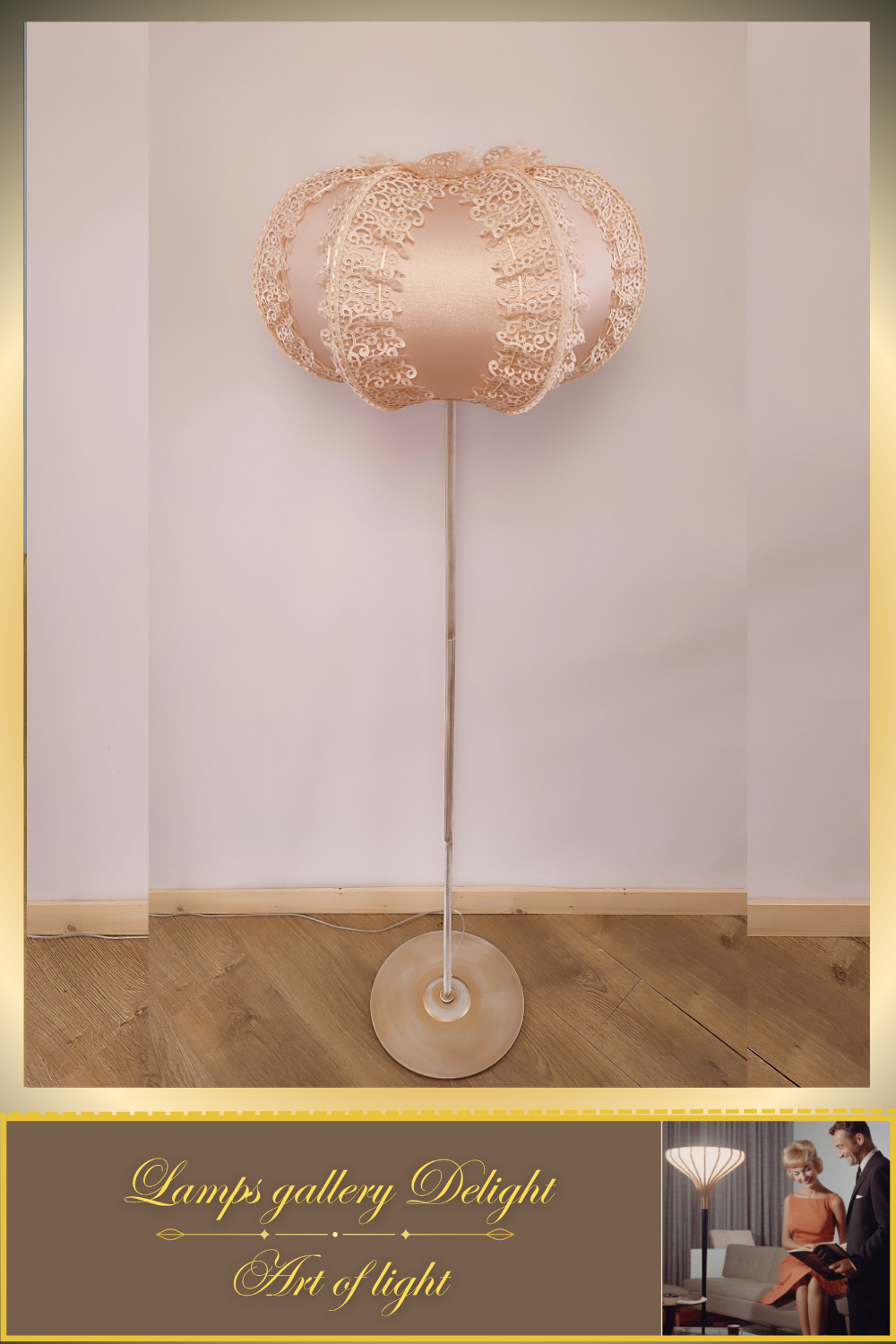 Floor lamp, pink lamp, art deco lamp, Unique lamp, fabric lampshade, handmade! 100101
