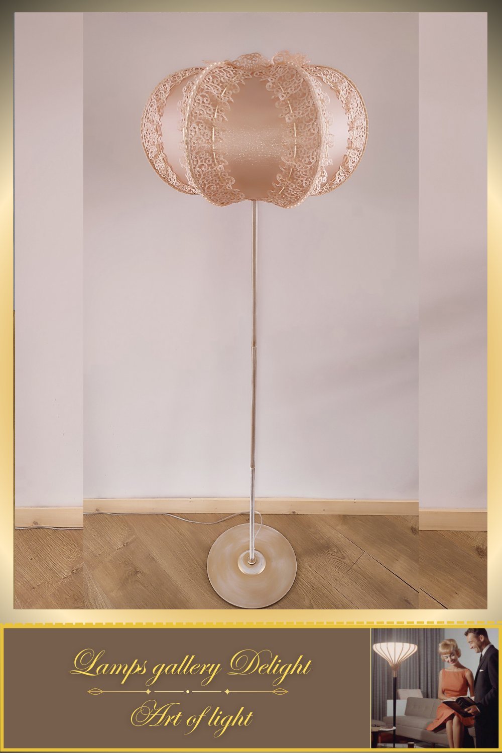 Floor lamp, pink lamp, art deco lamp, Unique lamp, fabric lampshade, handmade! 100101
