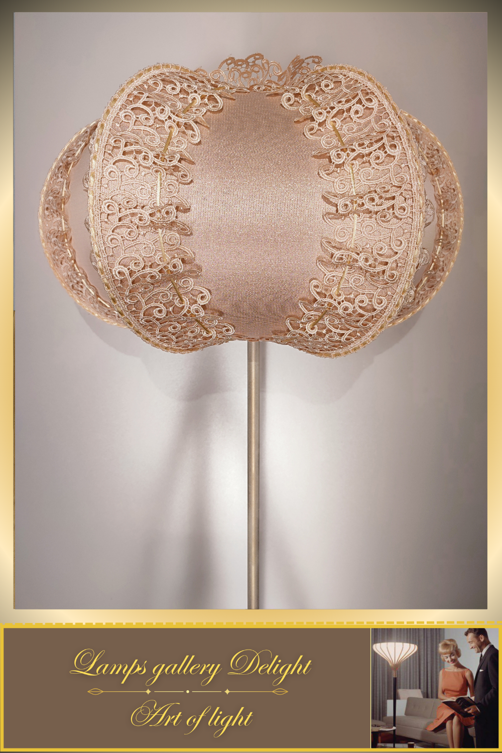 Floor lamp, pink lamp, art deco lamp, Unique lamp, fabric lampshade, handmade! 100101