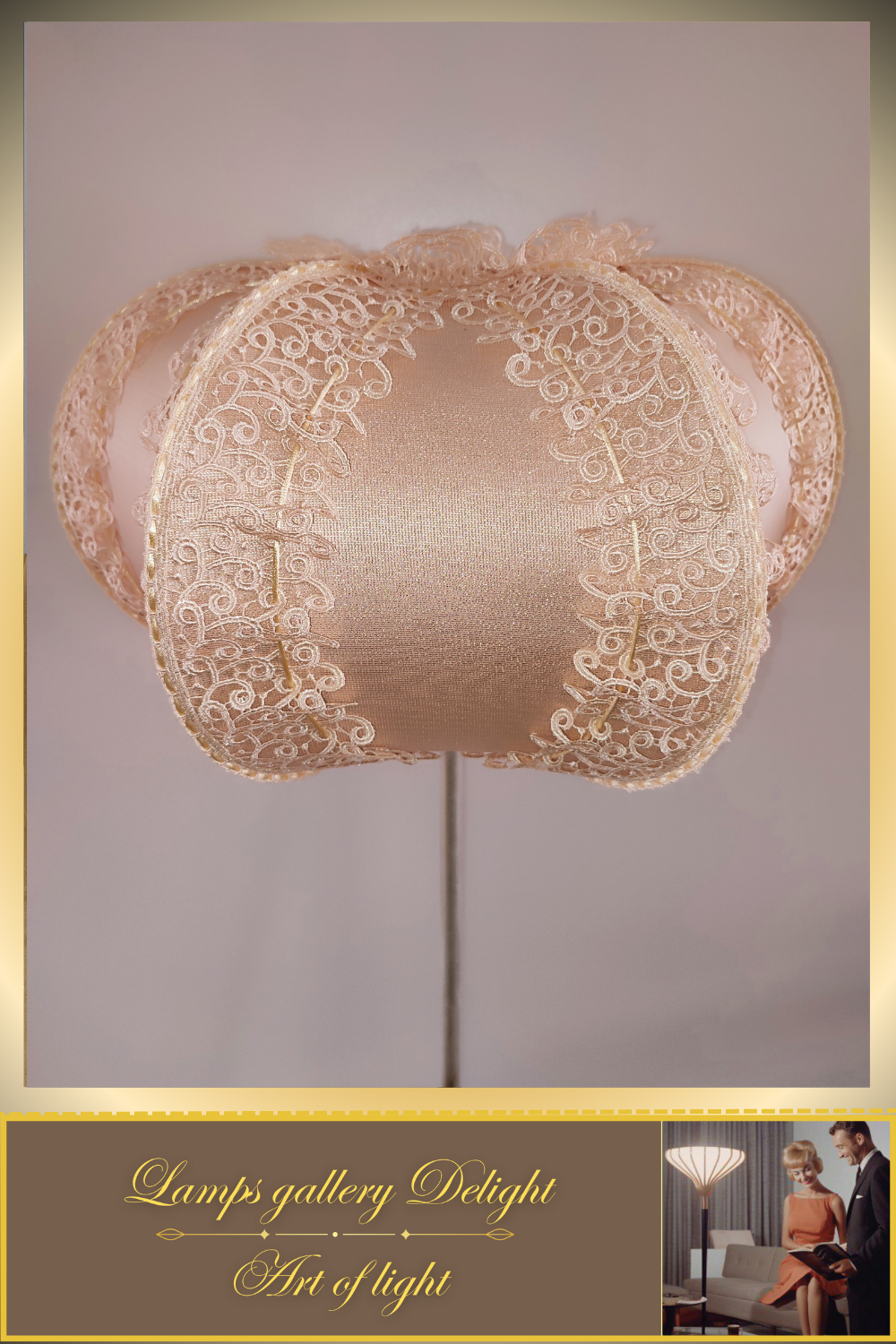 Floor lamp, pink lamp, art deco lamp, Unique lamp, fabric lampshade, handmade! 100101