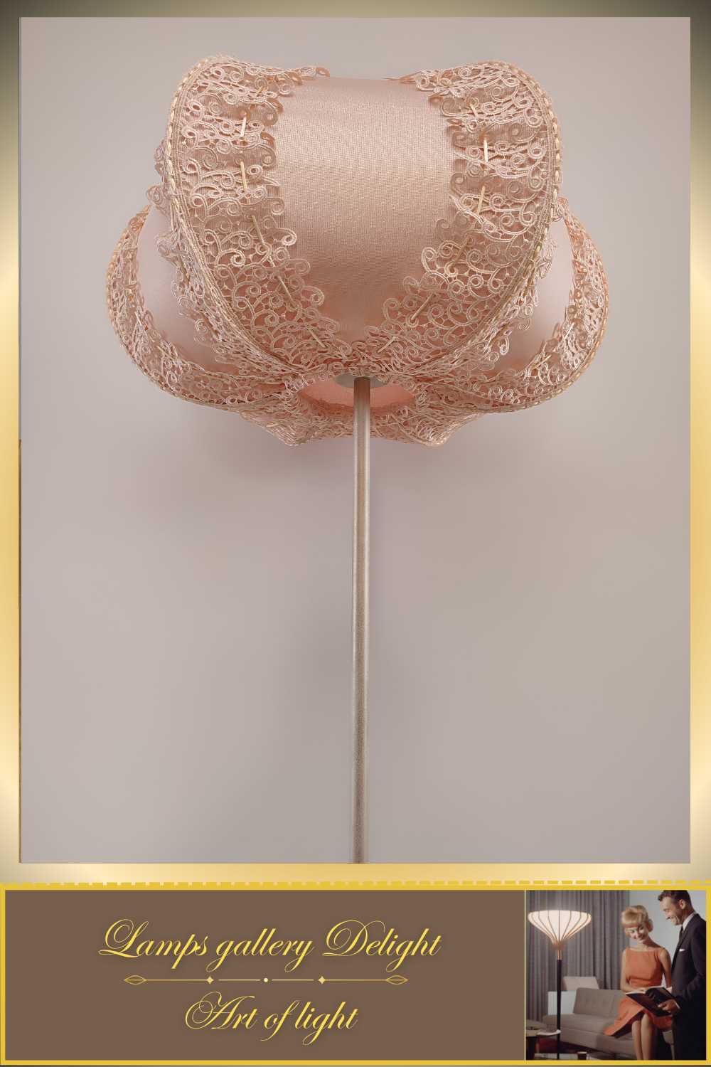Floor lamp, pink lamp, art deco lamp, Unique lamp, fabric lampshade, handmade! 100101