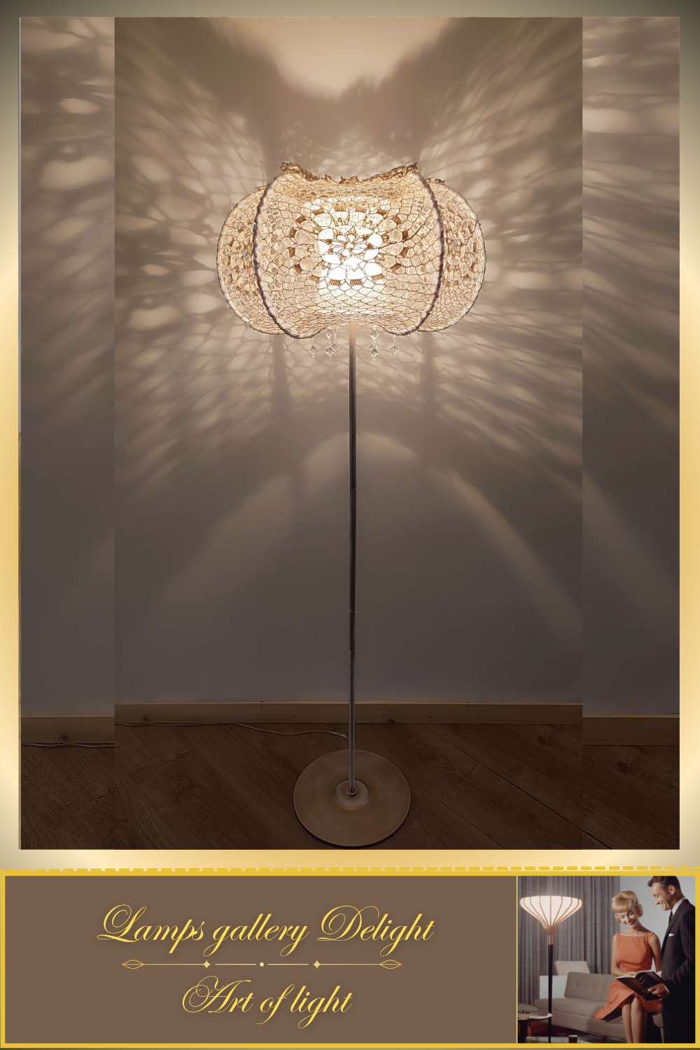 Floor lamp, macrame lamp, art deco lamp, unique lamp, knitted lampshade, handmade! 2208