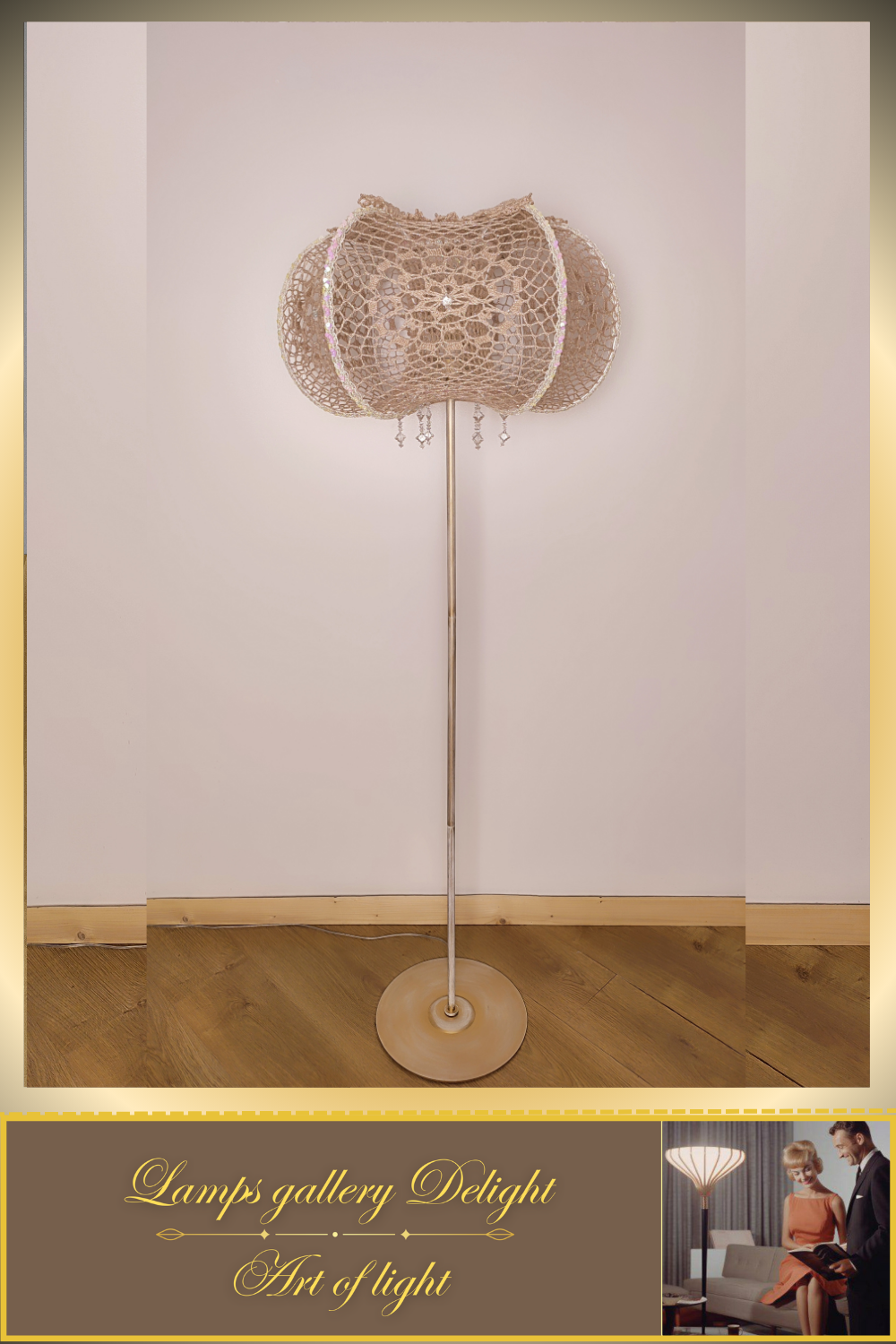 Floor lamp, macrame lamp, art deco lamp, unique lamp, knitted lampshade, handmade! 2208