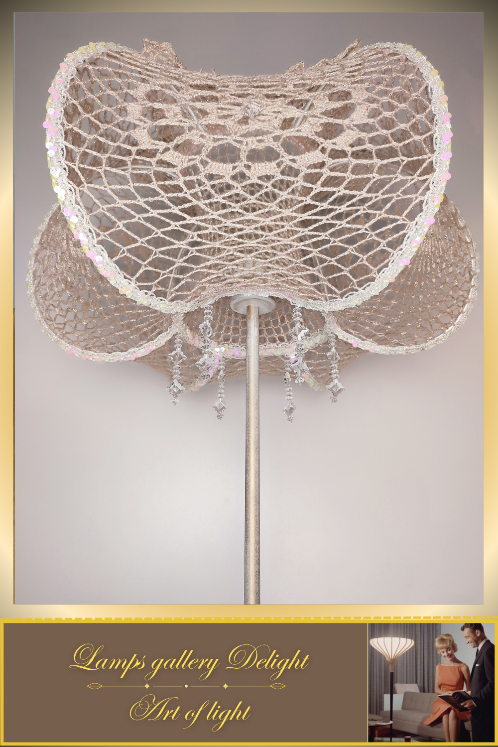 Floor lamp, macrame lamp, art deco lamp, unique lamp, knitted lampshade, handmade! 2208