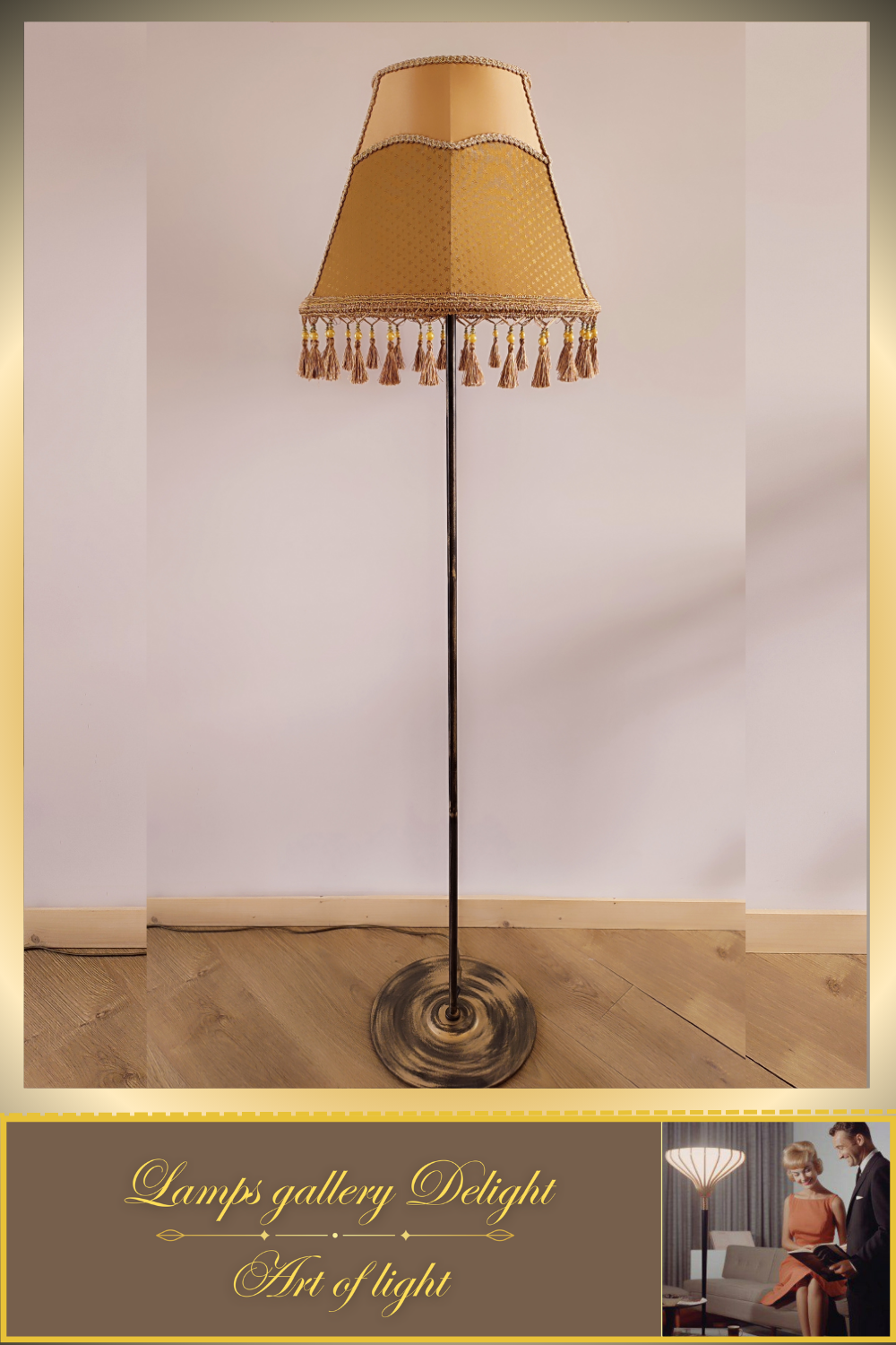 Floor lamp, Vintage Floor Lamp, Victorian floor lamp, fabric shade, handmade! 3603