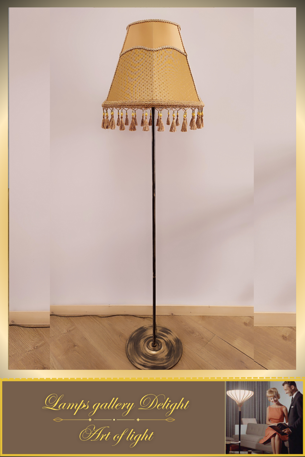 Floor lamp, Vintage Floor Lamp, Victorian floor lamp, fabric shade, handmade! 3603