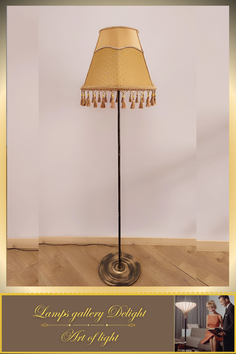 Floor lamp, Vintage Floor Lamp, Victorian floor lamp, fabric shade, handmade! 3603