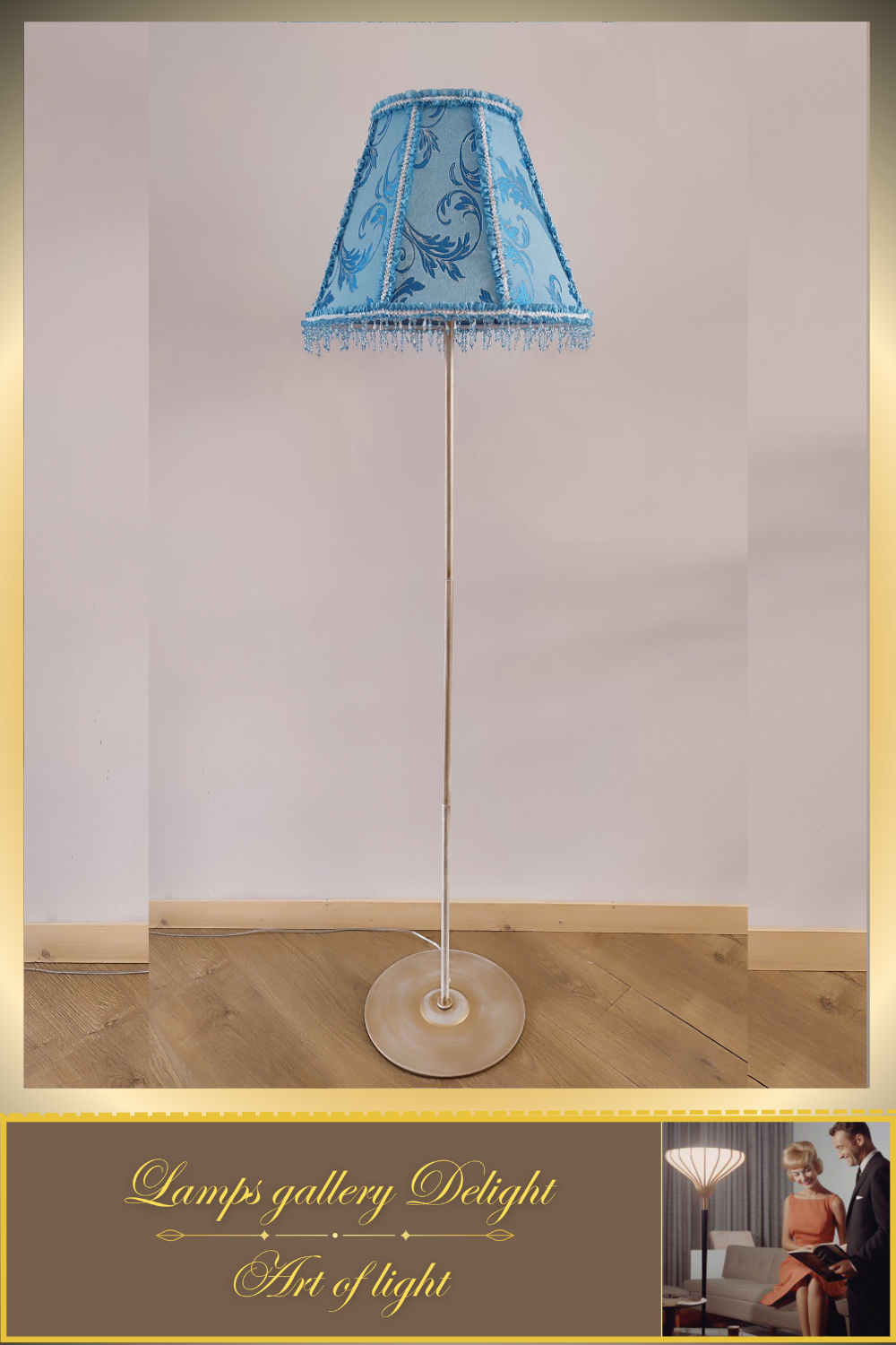 Floor lamp, blue lamp, Victorian style floor lamp, fairy lamp, fabric shade, handmade! 1112