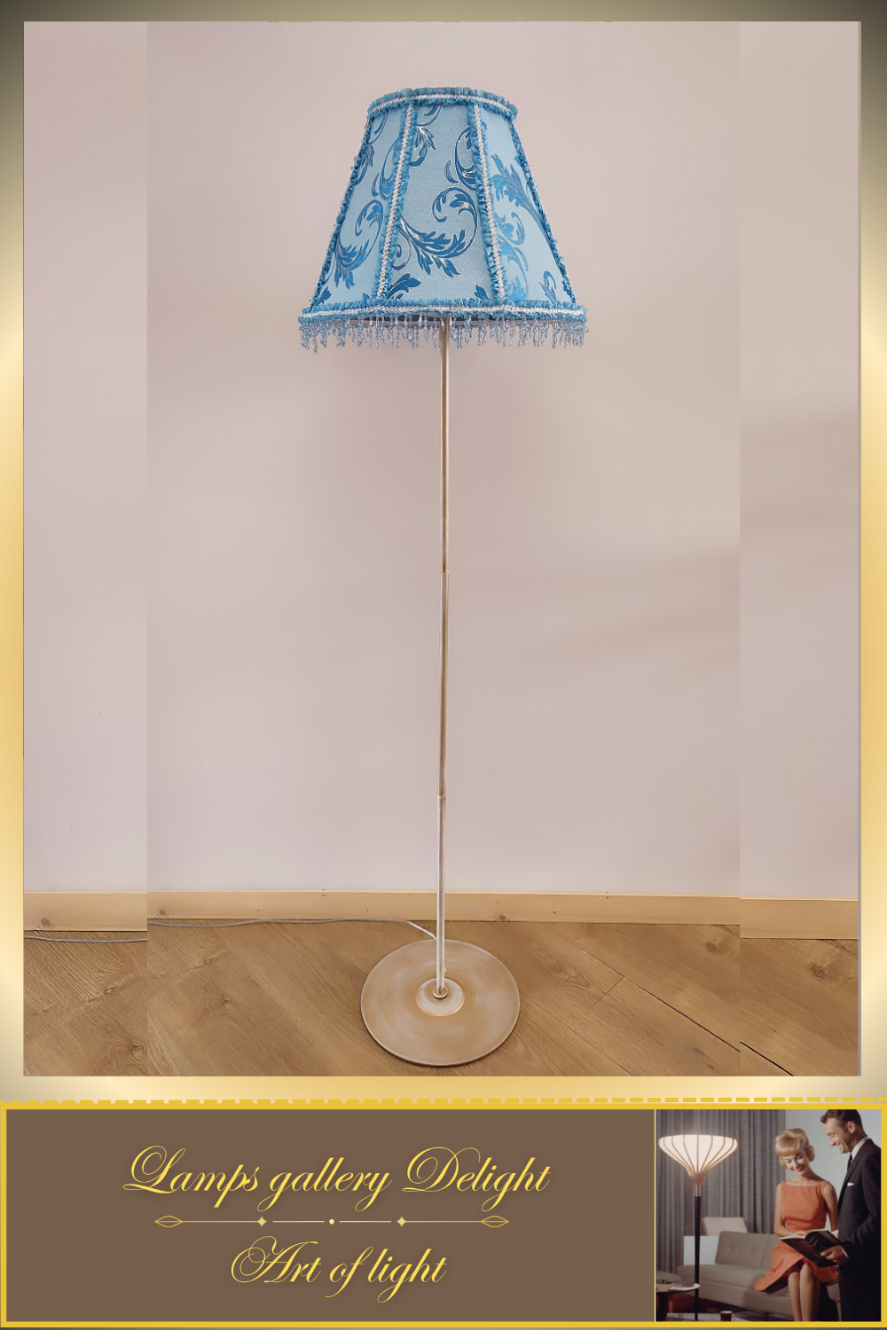 Floor lamp, blue lamp, Victorian style floor lamp, fairy lamp, fabric shade, handmade! 1112