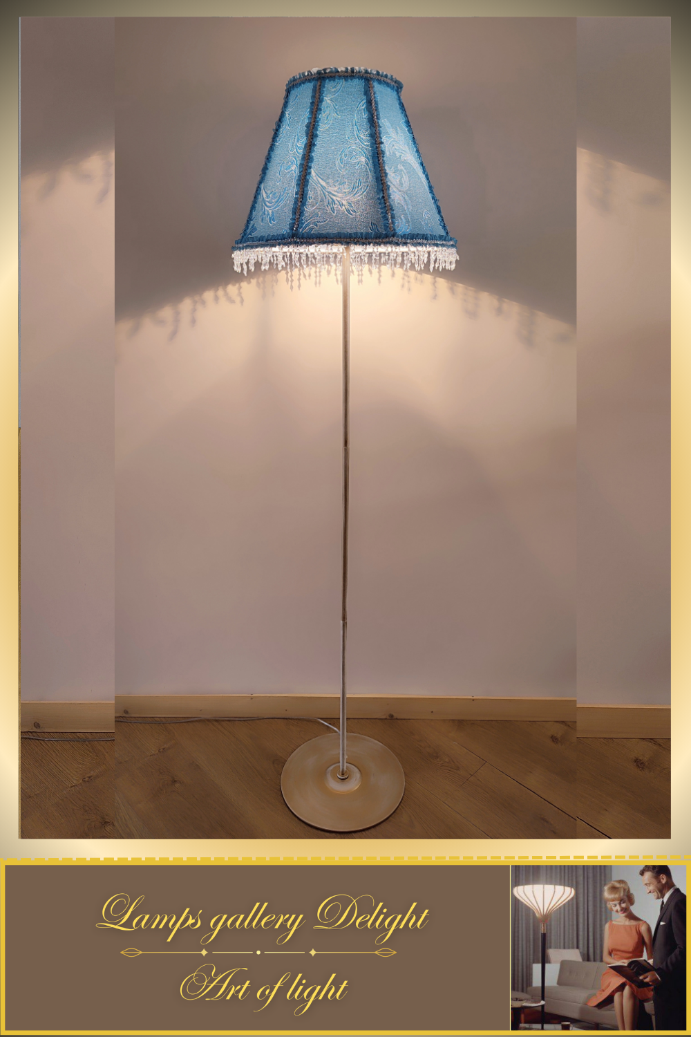 Floor lamp, blue lamp, Victorian style floor lamp, fairy lamp, fabric shade, handmade! 1112
