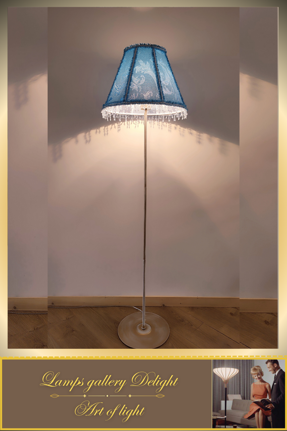 Floor lamp, blue lamp, Victorian style floor lamp, fairy lamp, fabric shade, handmade! 1112