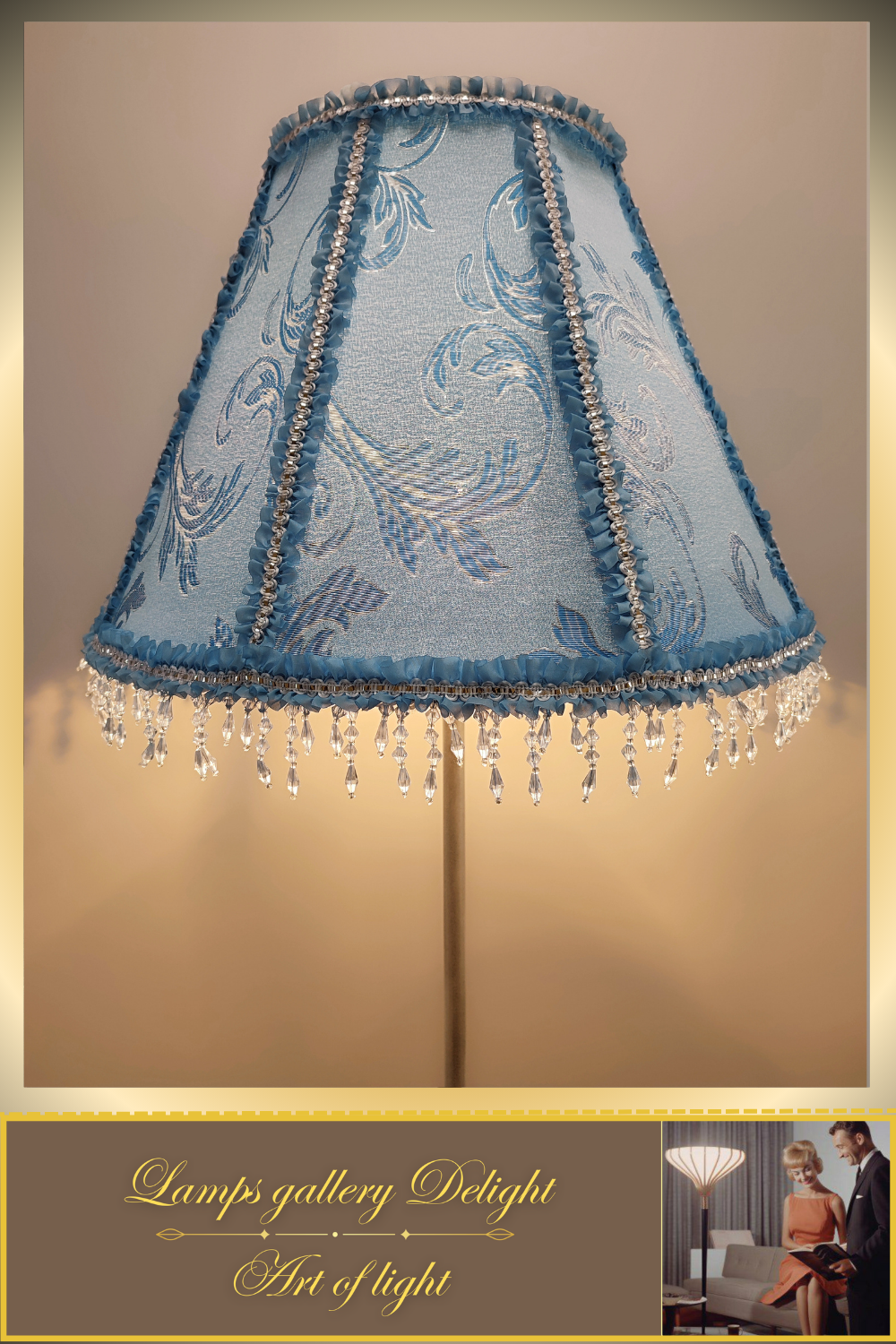 Floor lamp, blue lamp, Victorian style floor lamp, fairy lamp, fabric shade, handmade! 1112