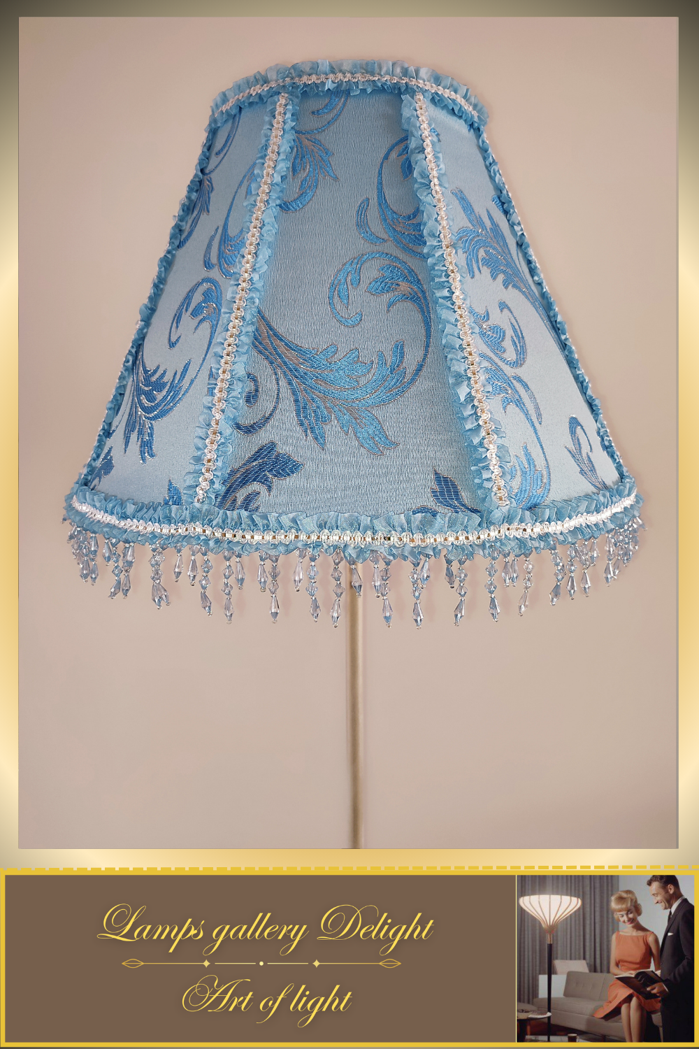 Floor lamp, blue lamp, Victorian style floor lamp, fairy lamp, fabric shade, handmade! 1112