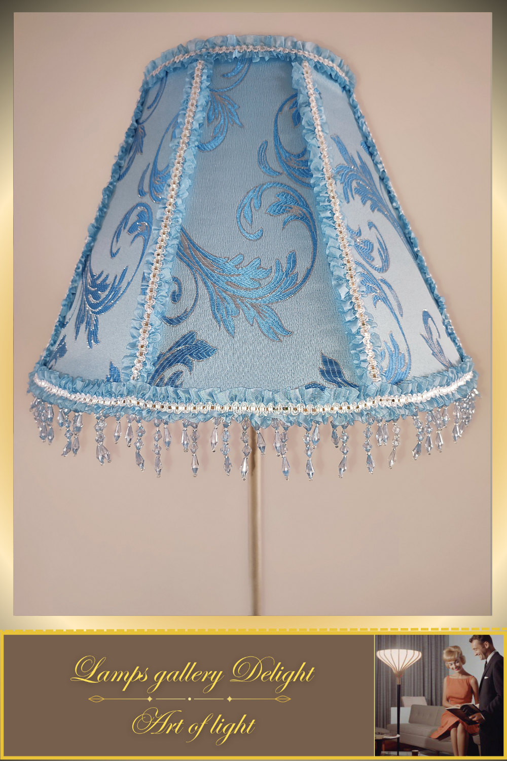 Floor lamp, blue lamp, Victorian style floor lamp, fairy lamp, fabric shade, handmade! 1112