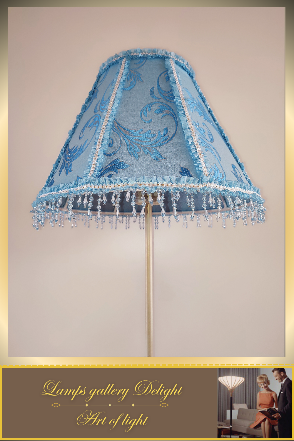 Floor lamp, blue lamp, Victorian style floor lamp, fairy lamp, fabric shade, handmade! 1112