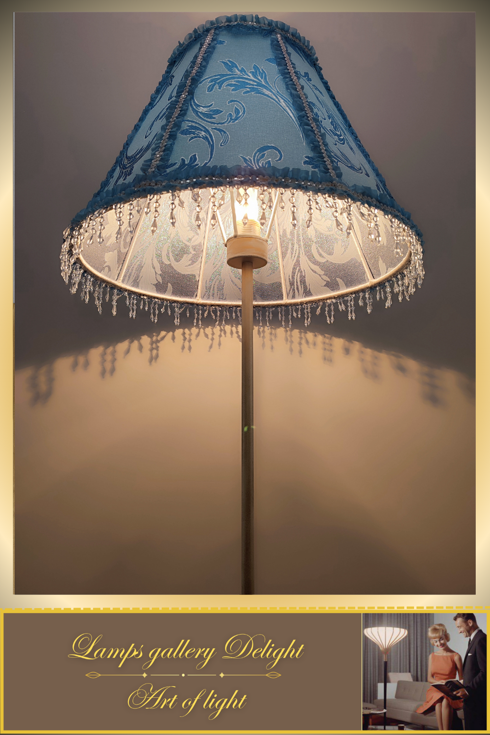 Floor lamp, blue lamp, Victorian style floor lamp, fairy lamp, fabric shade, handmade! 1112