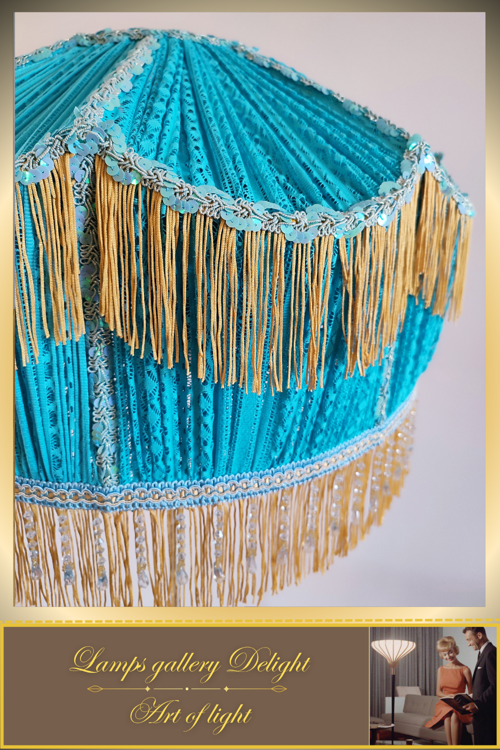 Floor lamp, Victorian style, floor lamp with turquoise fabric shade, Unique lamp. 1701