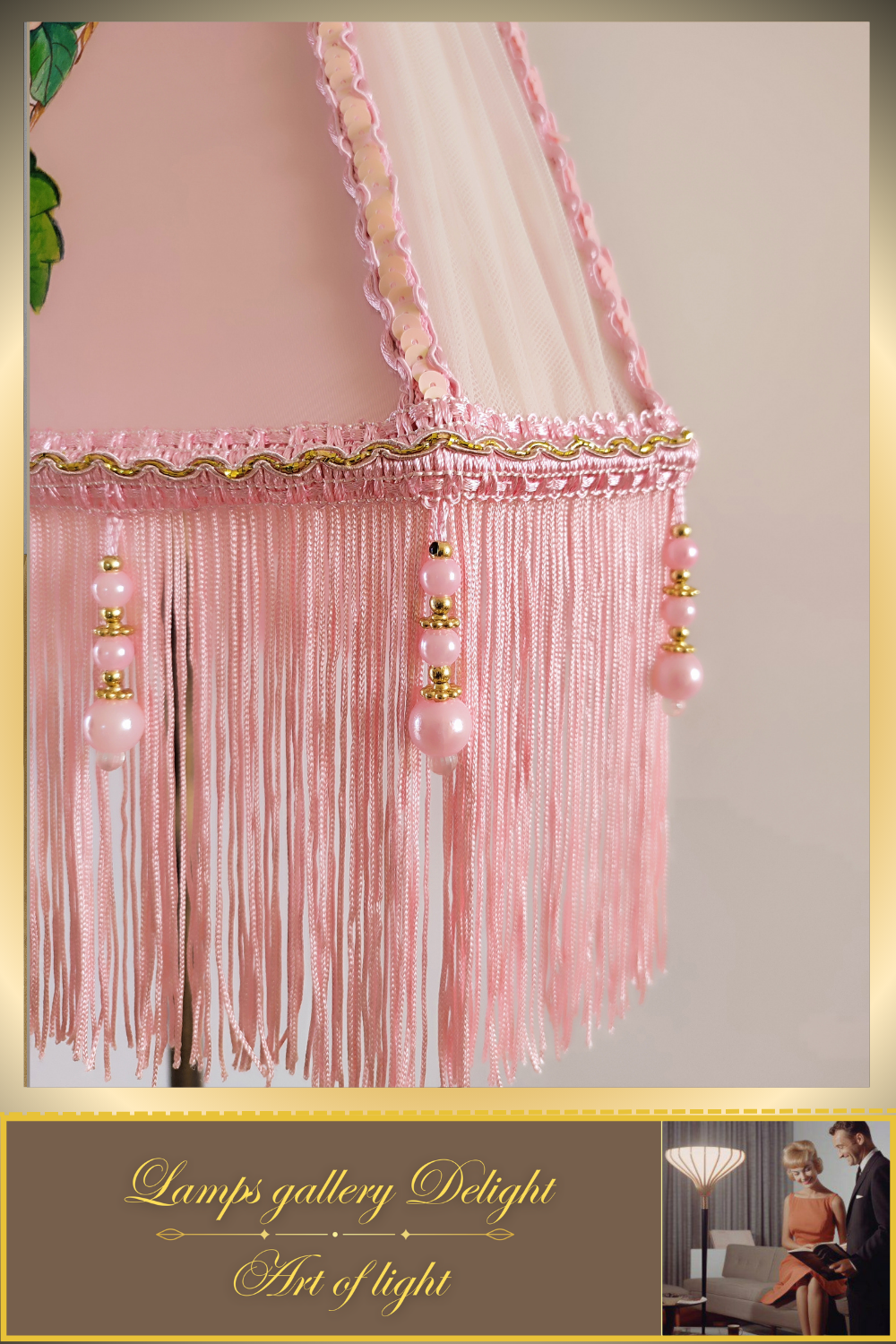 Floor lamp, pink lamp with a pattern. fairy lamp, flower lamp. 3404