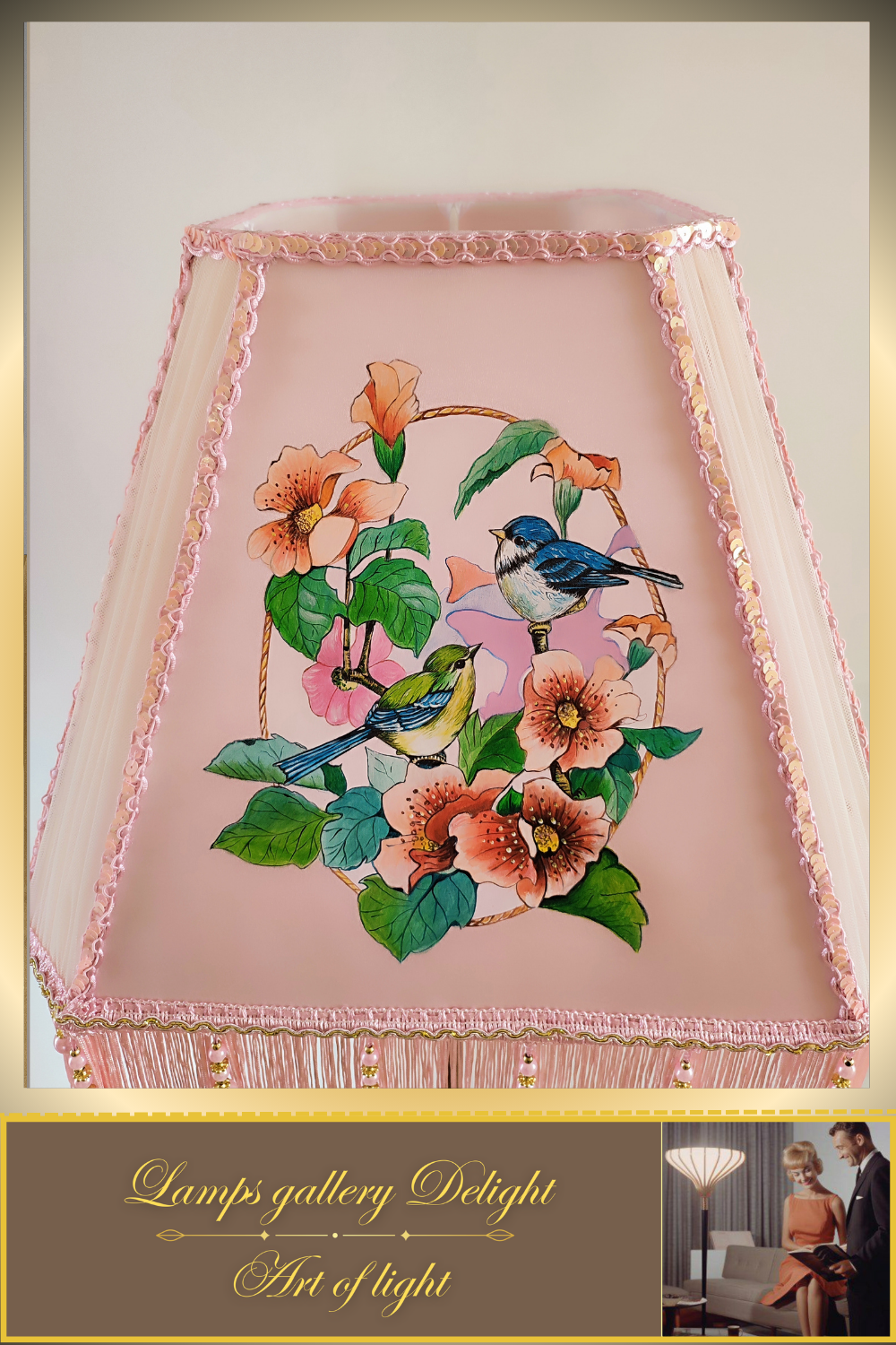 Floor lamp, pink lamp with a pattern. fairy lamp, flower lamp. 3404