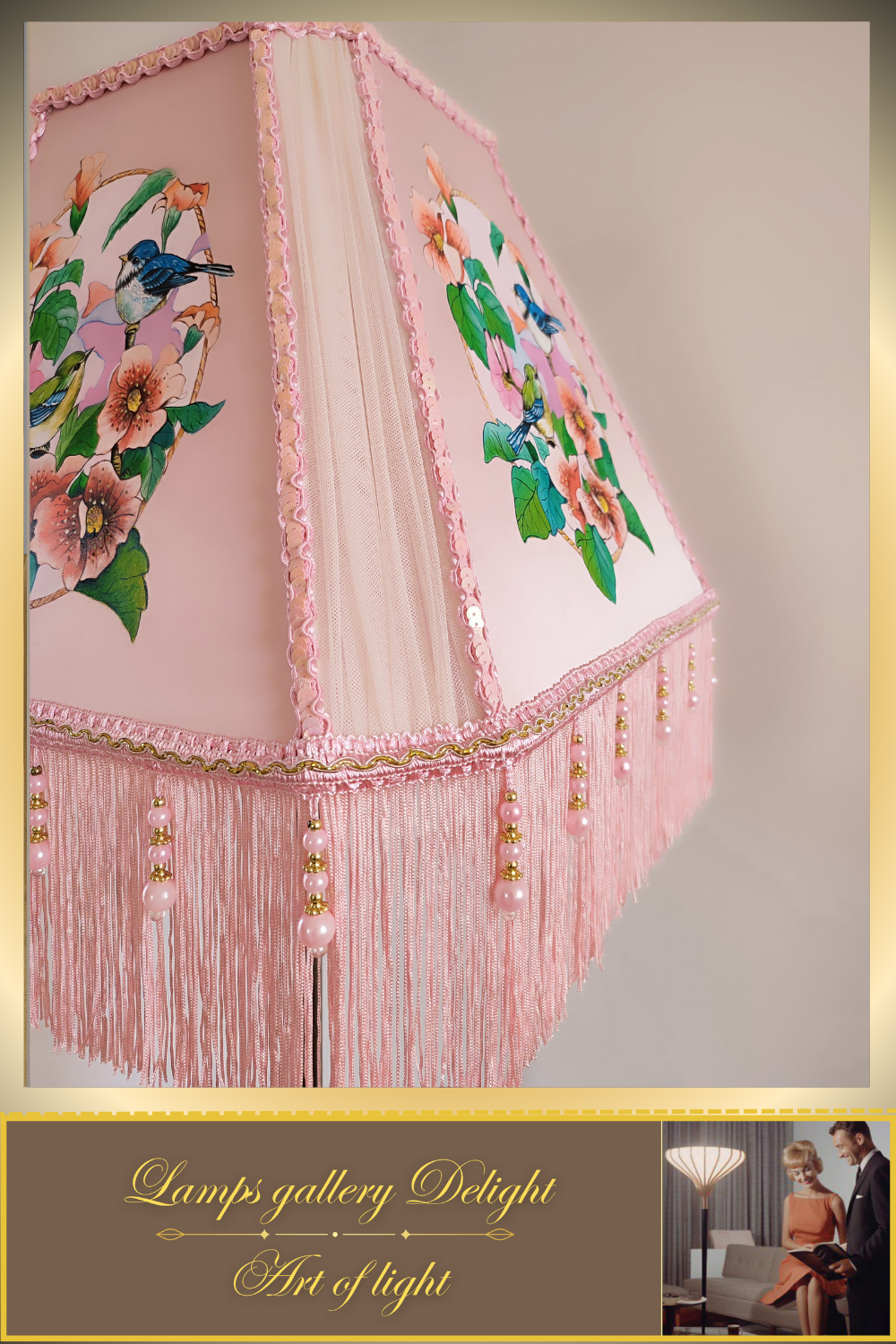 Floor lamp, pink lamp with a pattern. fairy lamp, flower lamp. 3404