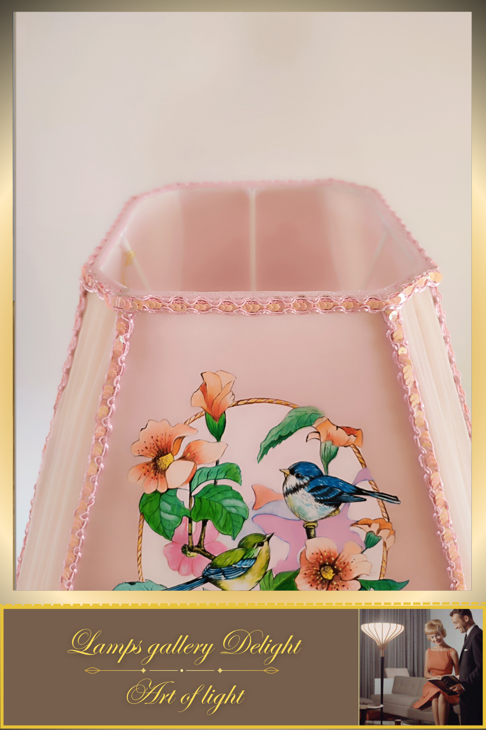 Floor lamp, pink lamp with a pattern. fairy lamp, flower lamp. 3404