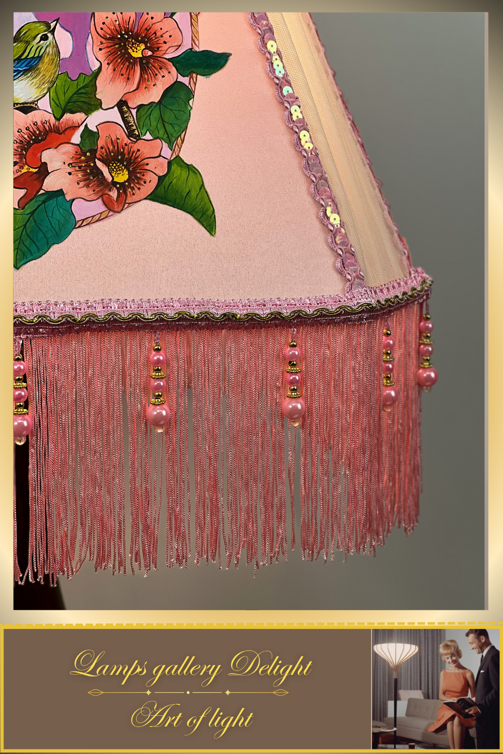 Floor lamp, pink lamp with a pattern. fairy lamp, flower lamp. 3404