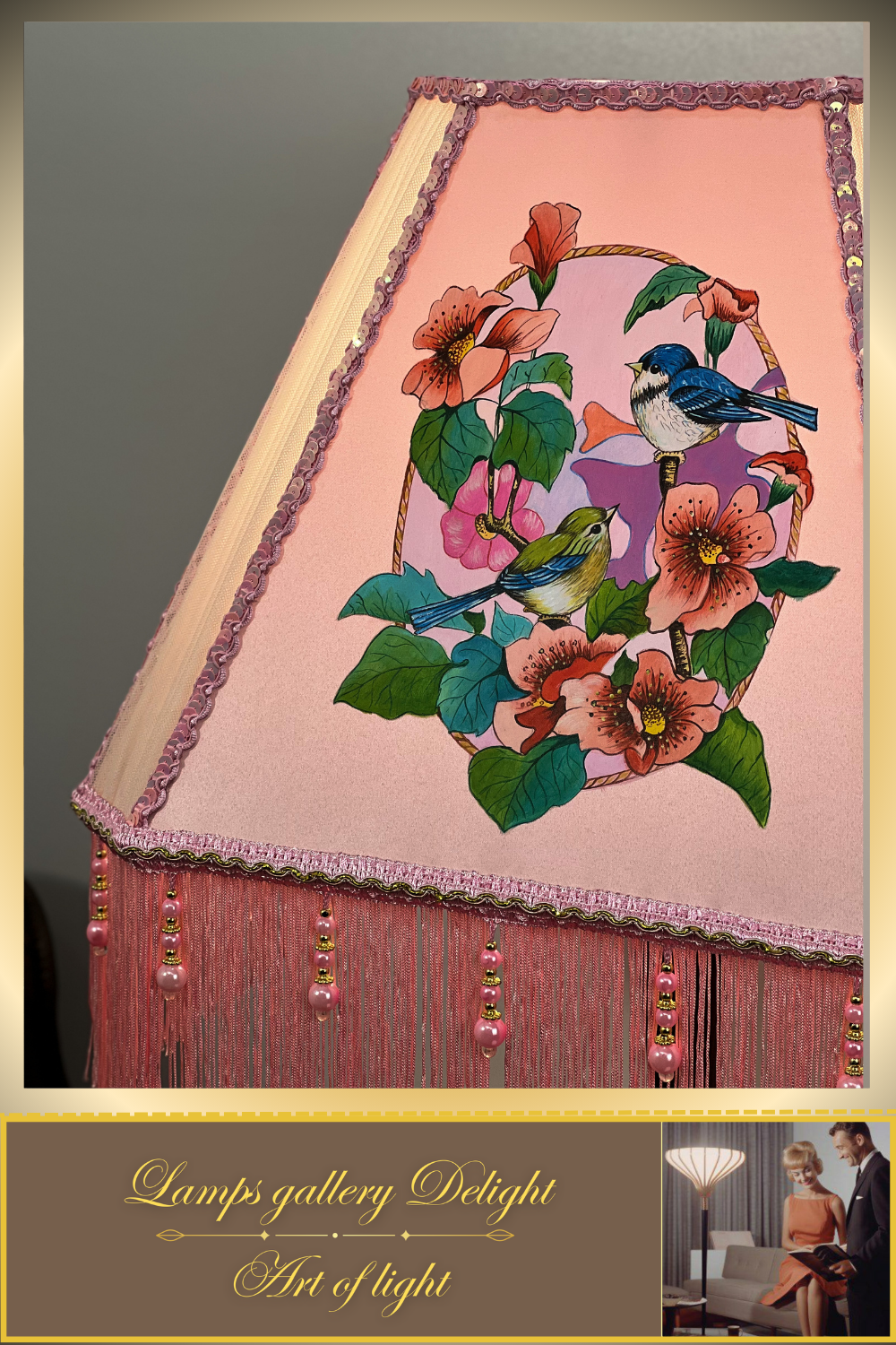 Floor lamp, pink lamp with a pattern. fairy lamp, flower lamp. 3404